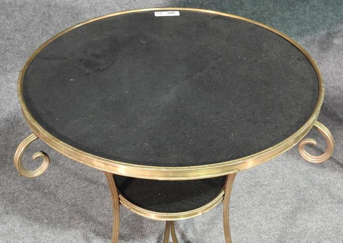 Italian Pair of Solid Brass and Black Granite French Louis XV Style Gueridons End Tables