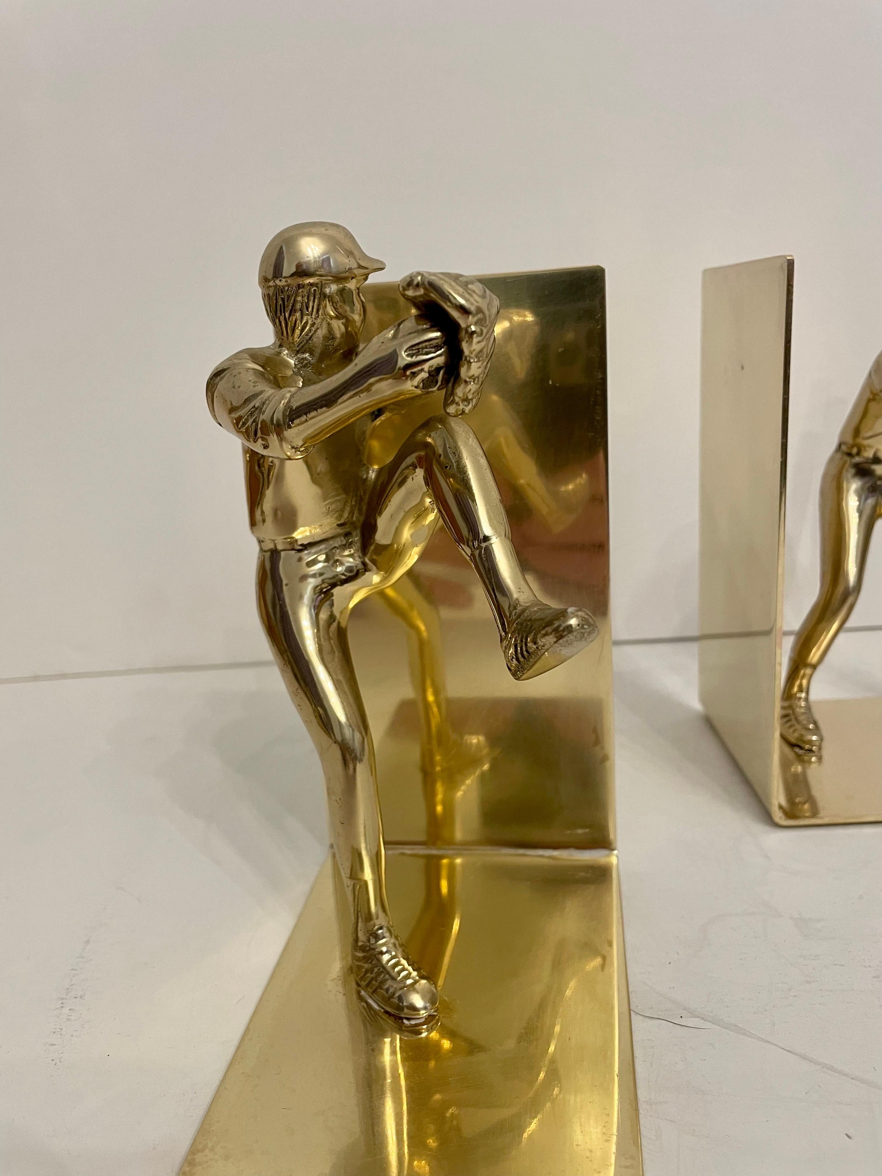 Cast Pair Solid Brass Baseball Players Bookends For Sale