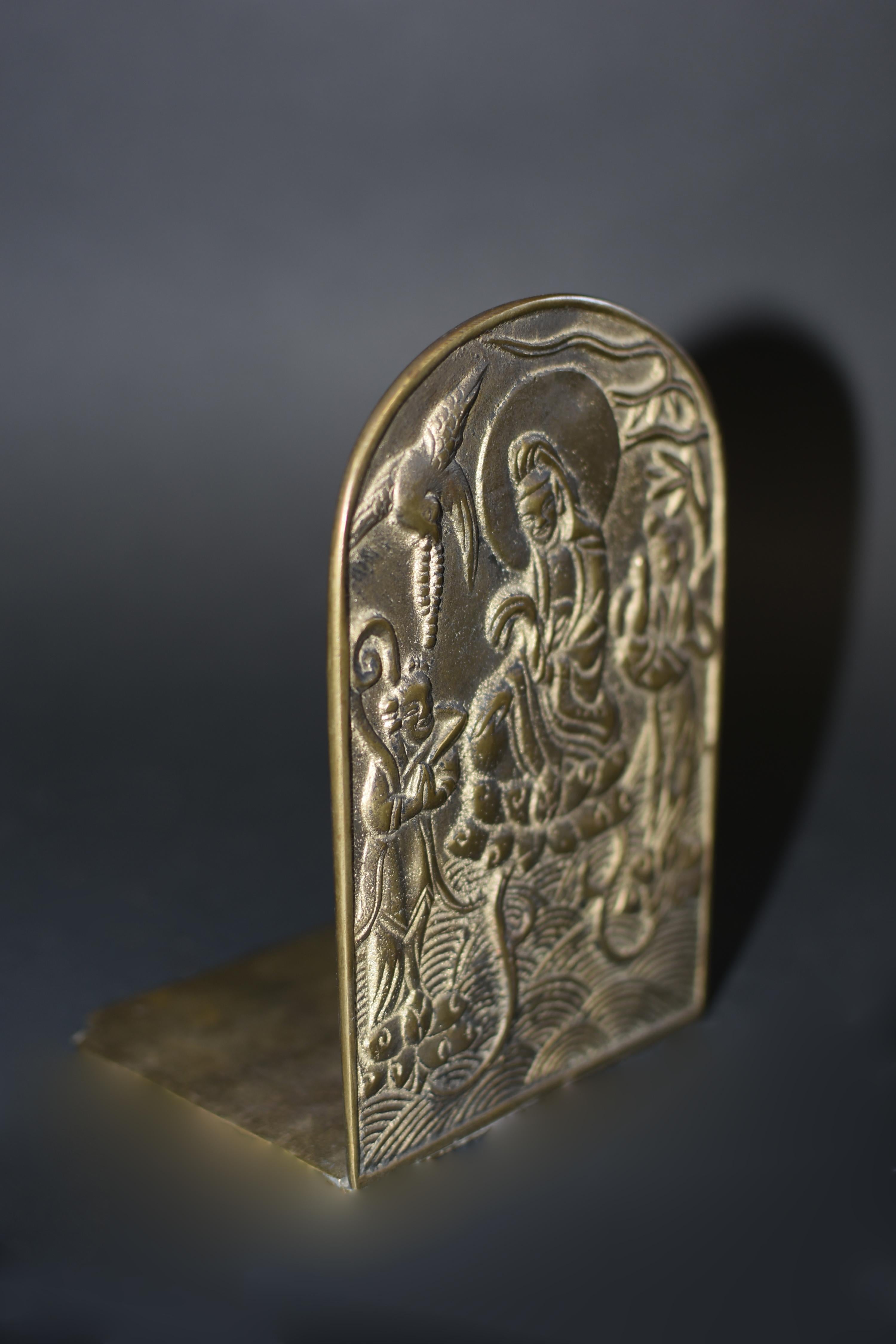 Pair Solid Brass Buddhist Guan Yin Bookends  11