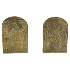 Pair Solid Brass Buddhist Guan Yin Bookends 