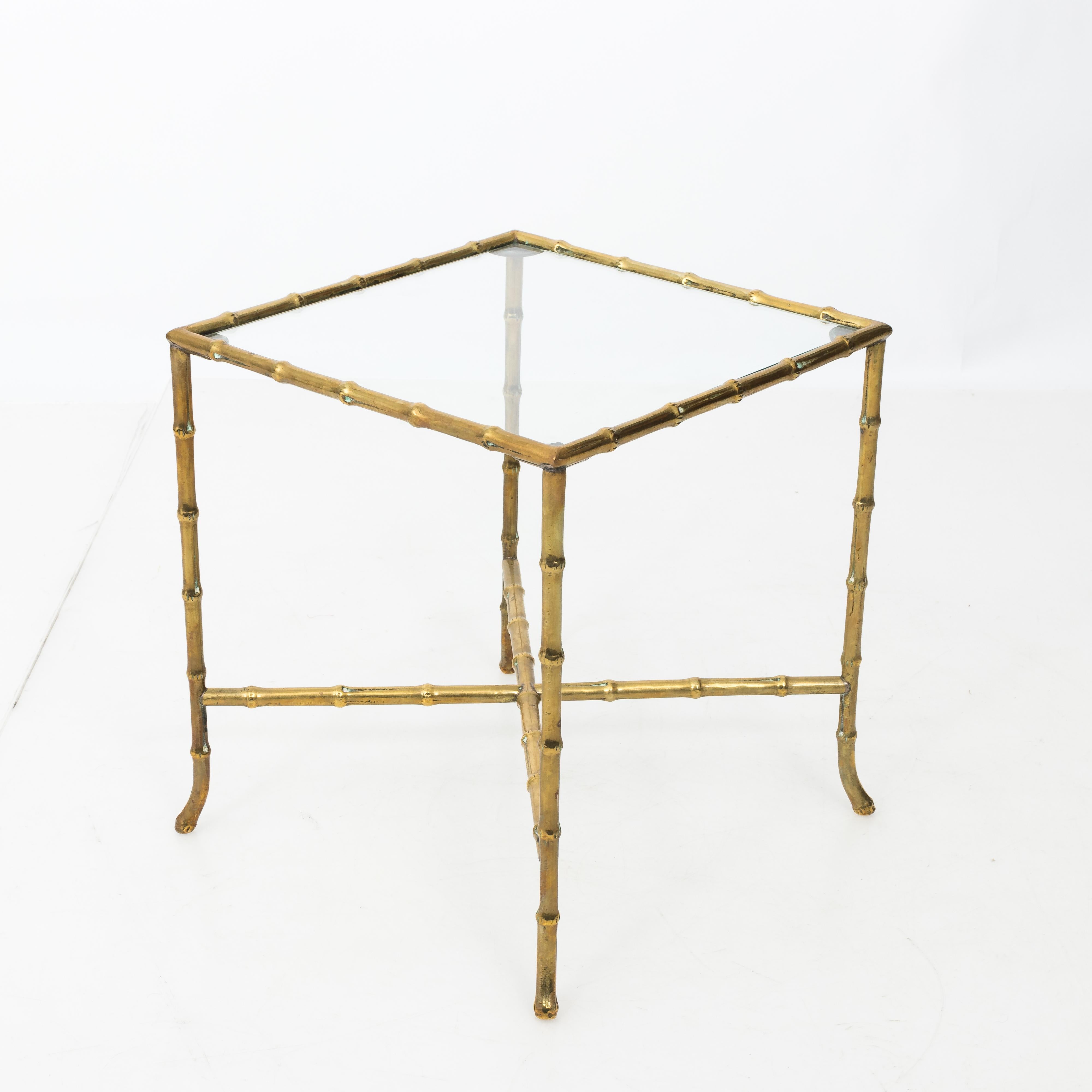 Mid-20th Century Pair of Solid Brass Faux Bamboo Side Tables Baguès Style