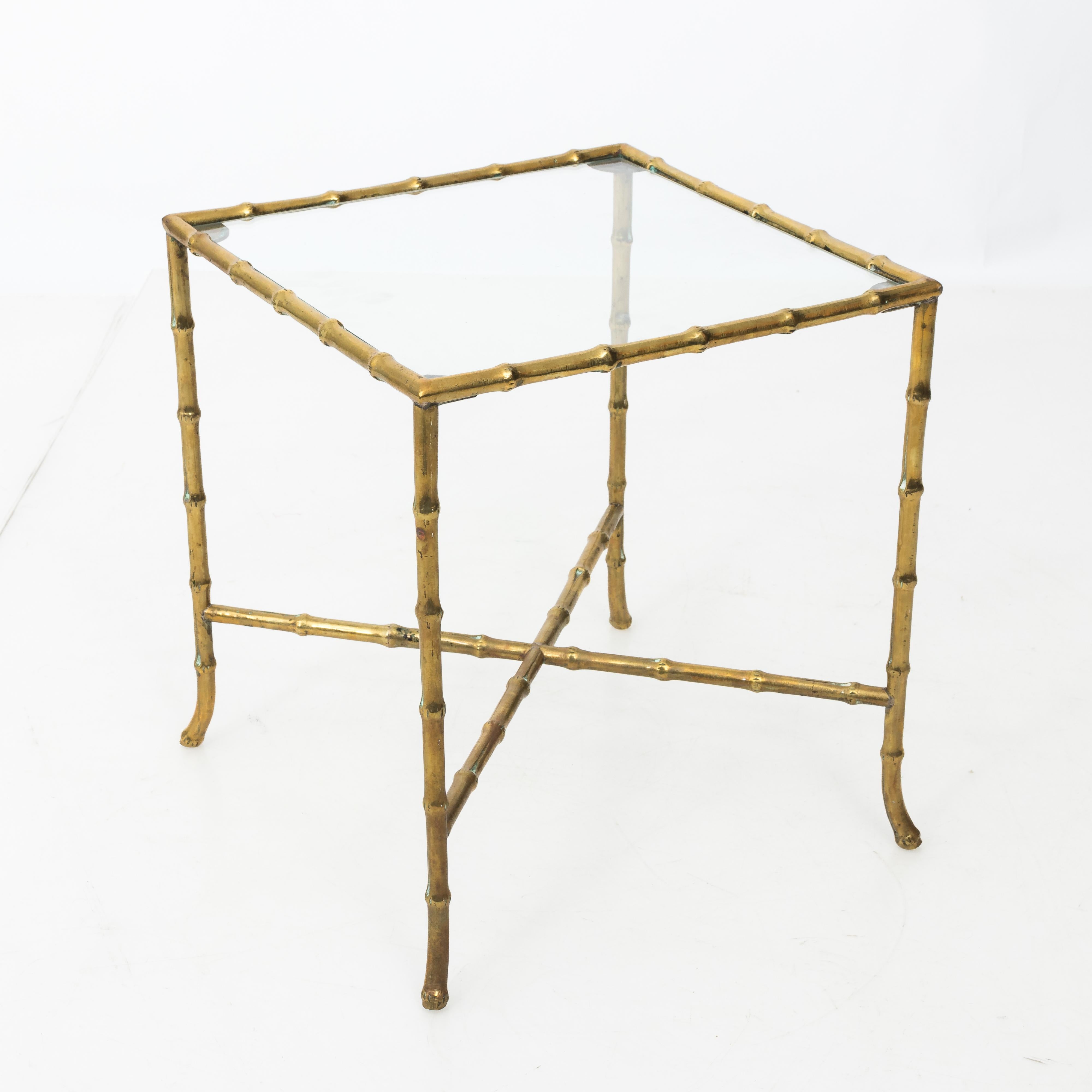 Pair of Solid Brass Faux Bamboo Side Tables Baguès Style 4