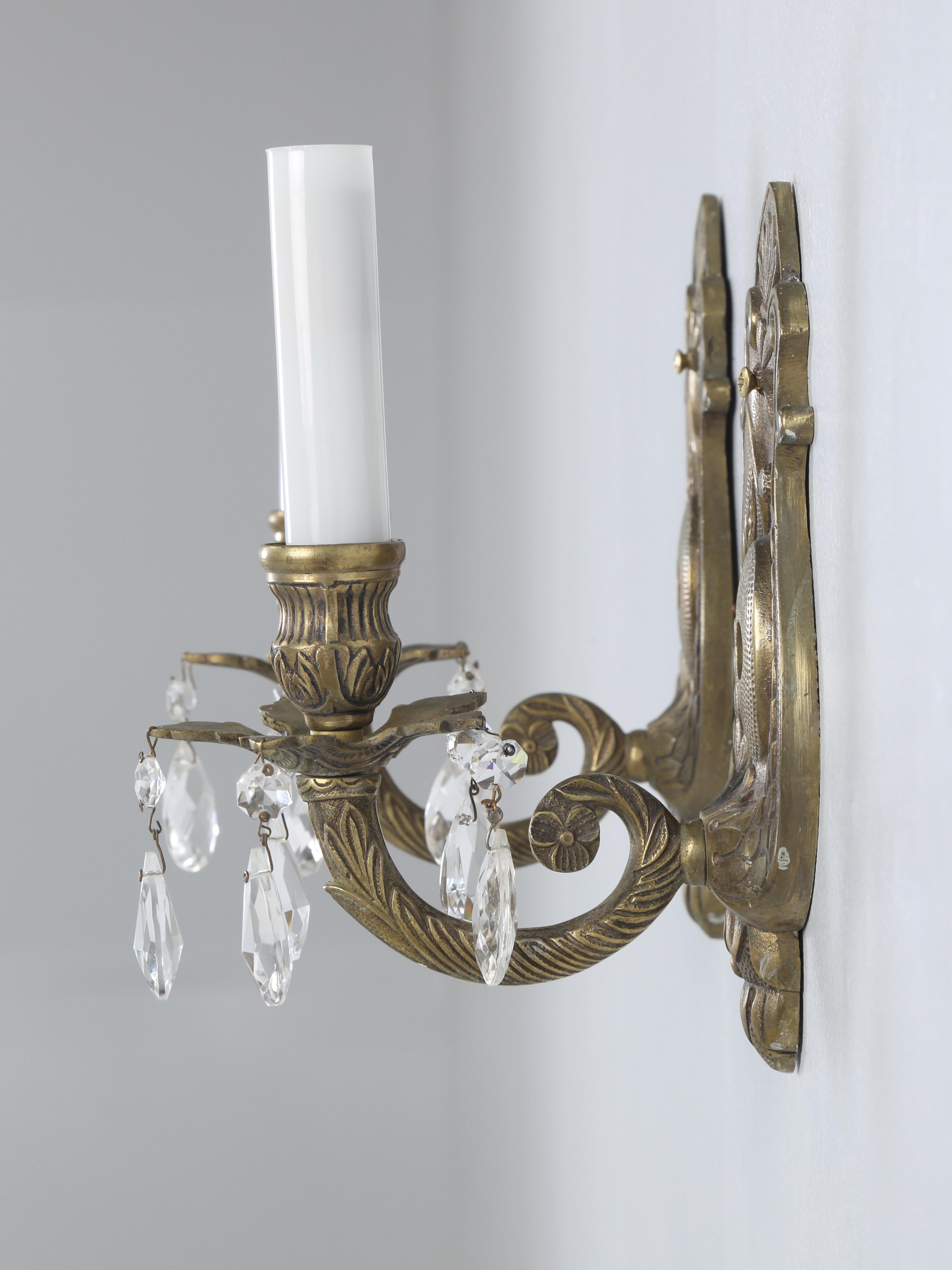 Pair Solid Brass Hand-Made Sconces Removed from a Historic 1908 Home. For Sale 4