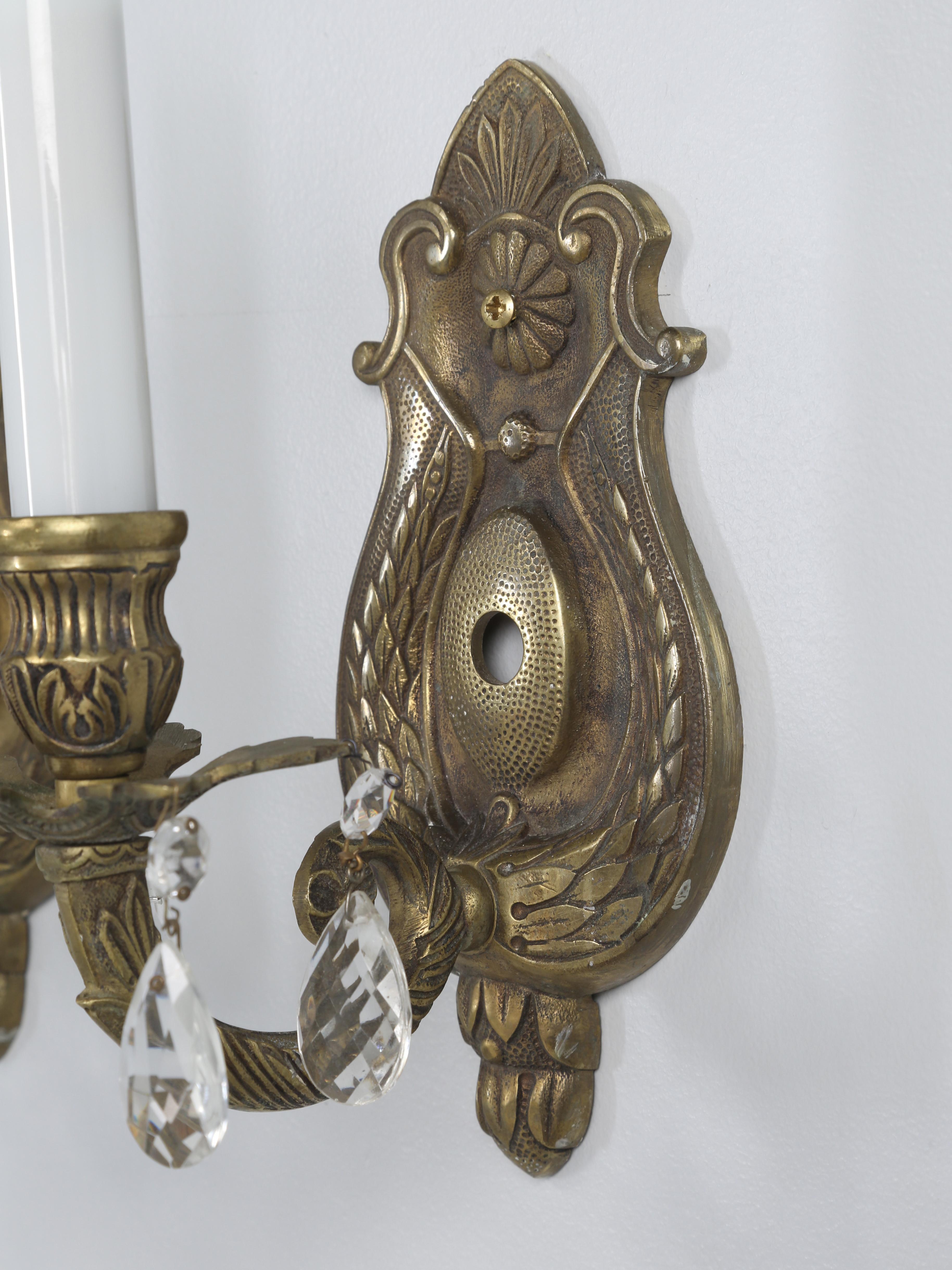 Pair Solid Brass Hand-Made Sconces Removed from a Historic 1908 Home. For Sale 5