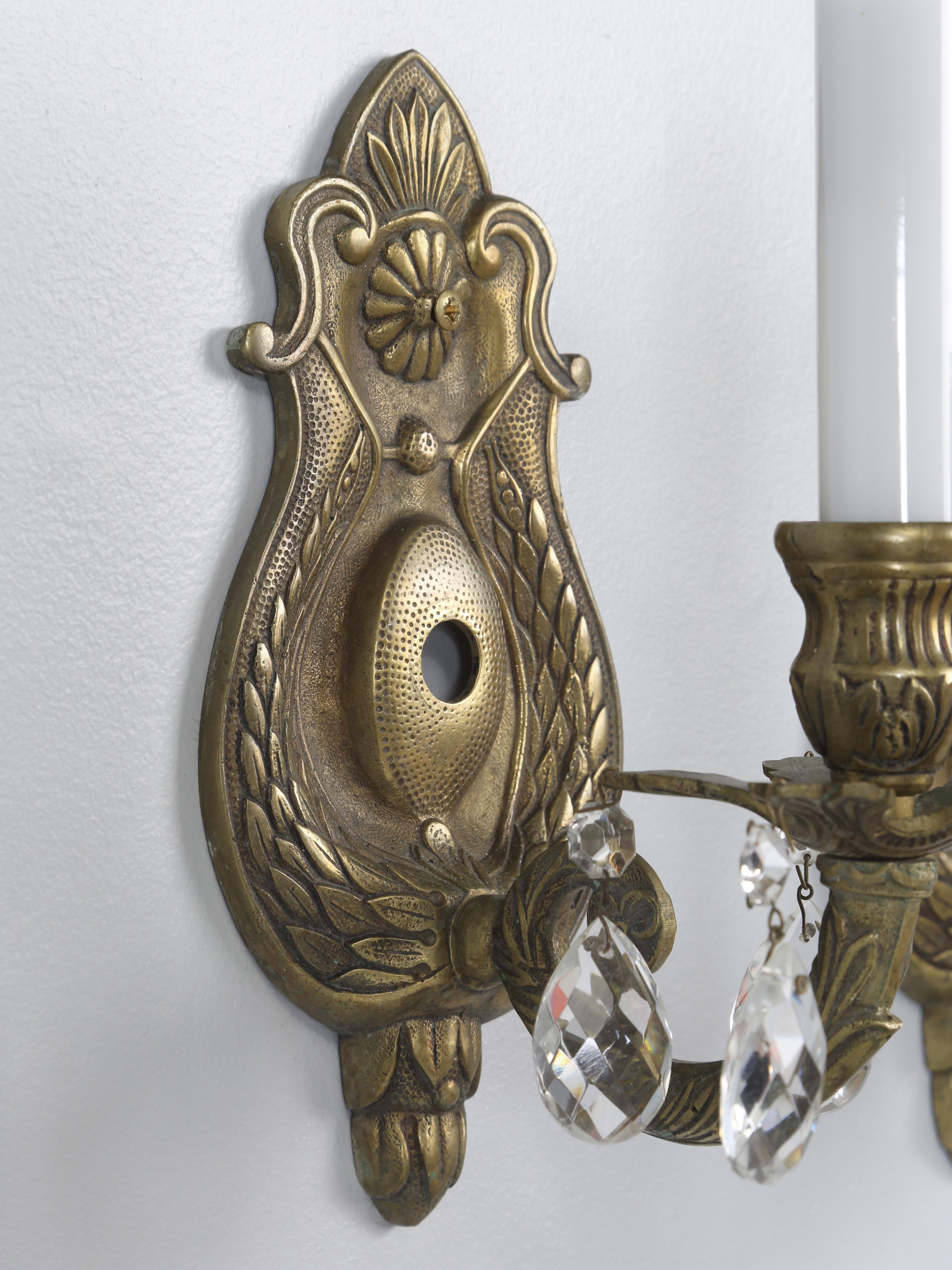 Cast Pair Solid Brass Hand-Made Sconces Removed from a Historic 1908 Home. For Sale