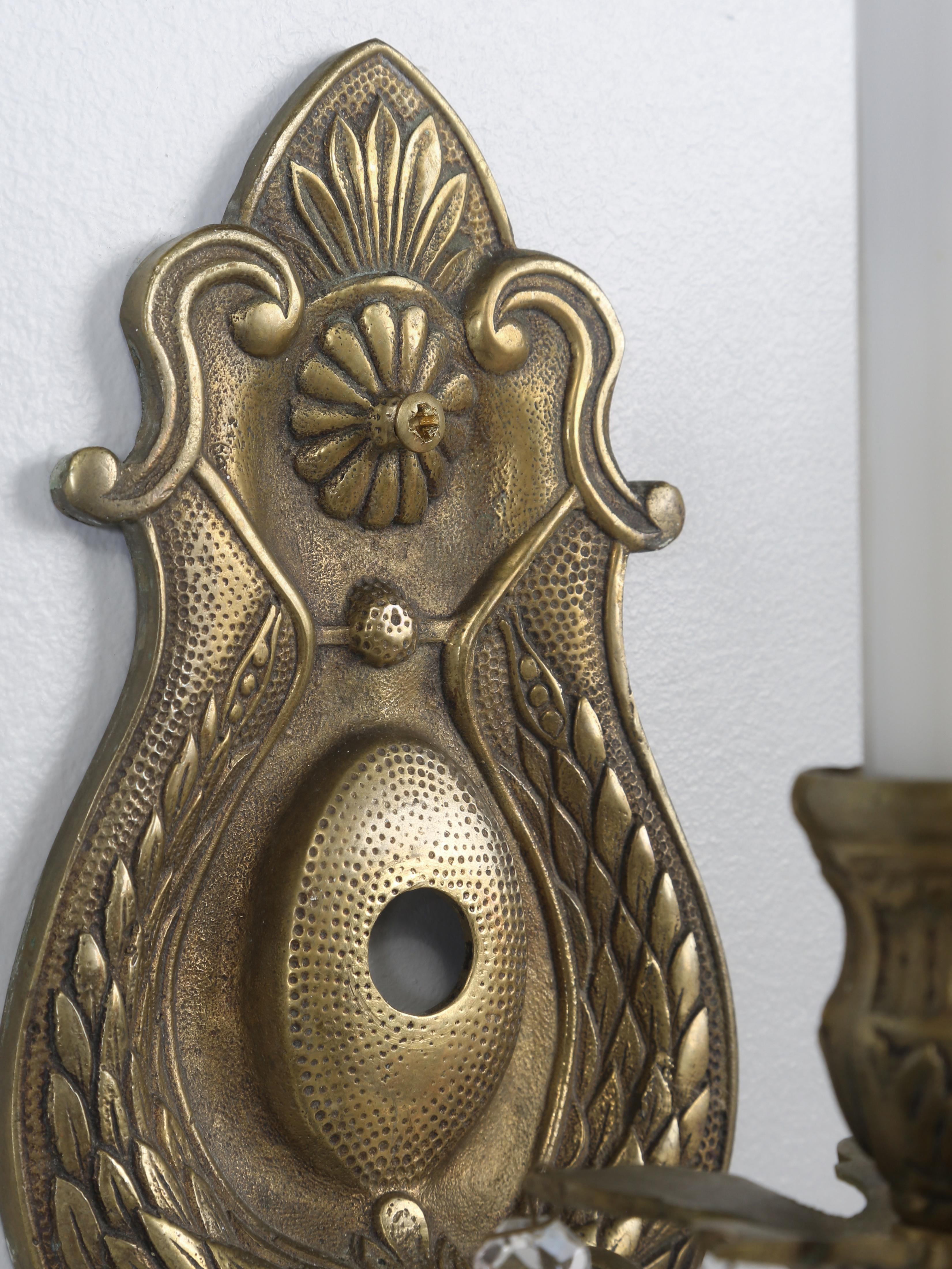 Pair Solid Brass Hand-Made Sconces Removed from a Historic 1908 Home. In Good Condition For Sale In Chicago, IL