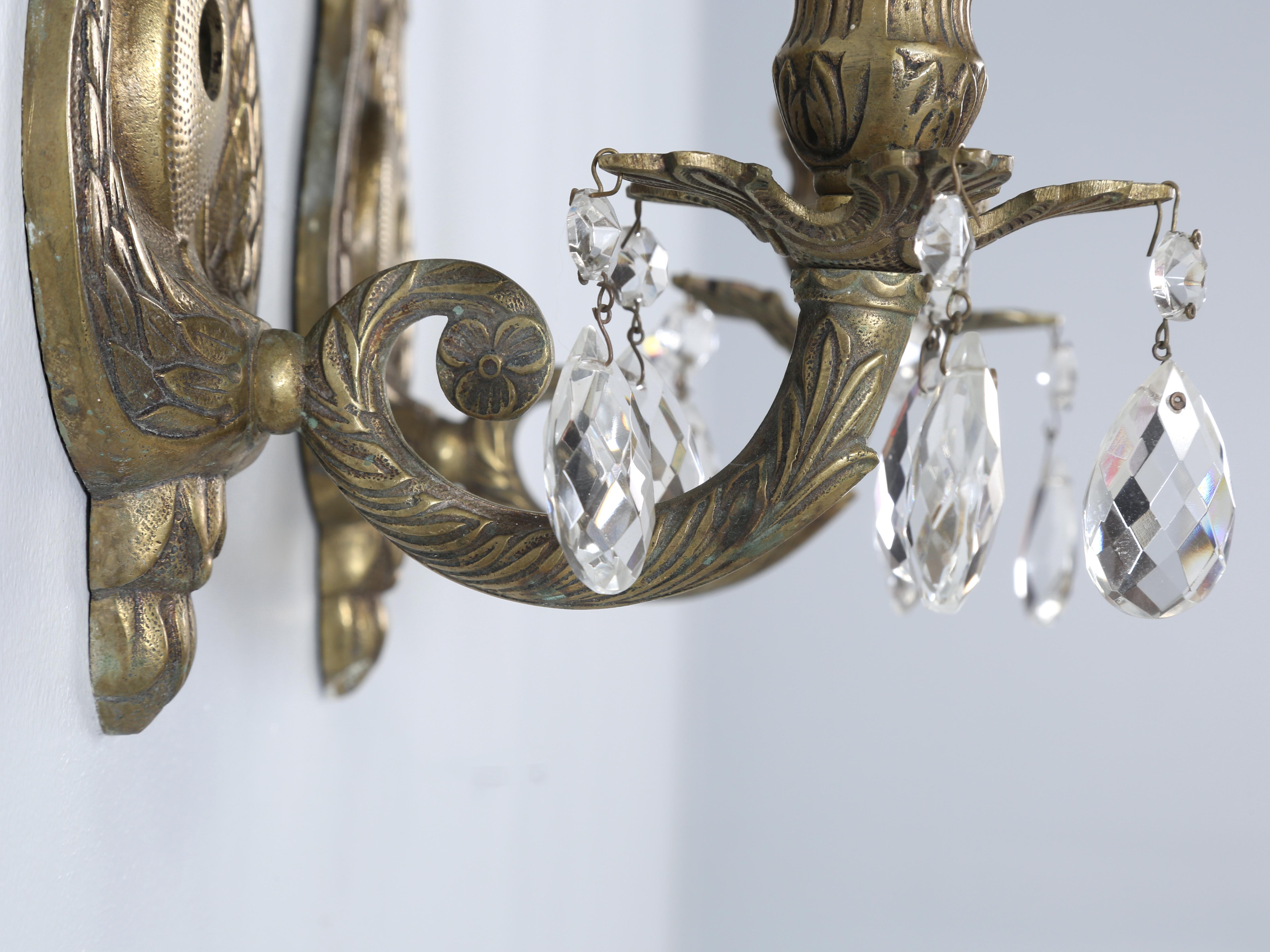 Early 20th Century Pair Solid Brass Hand-Made Sconces Removed from a Historic 1908 Home. For Sale