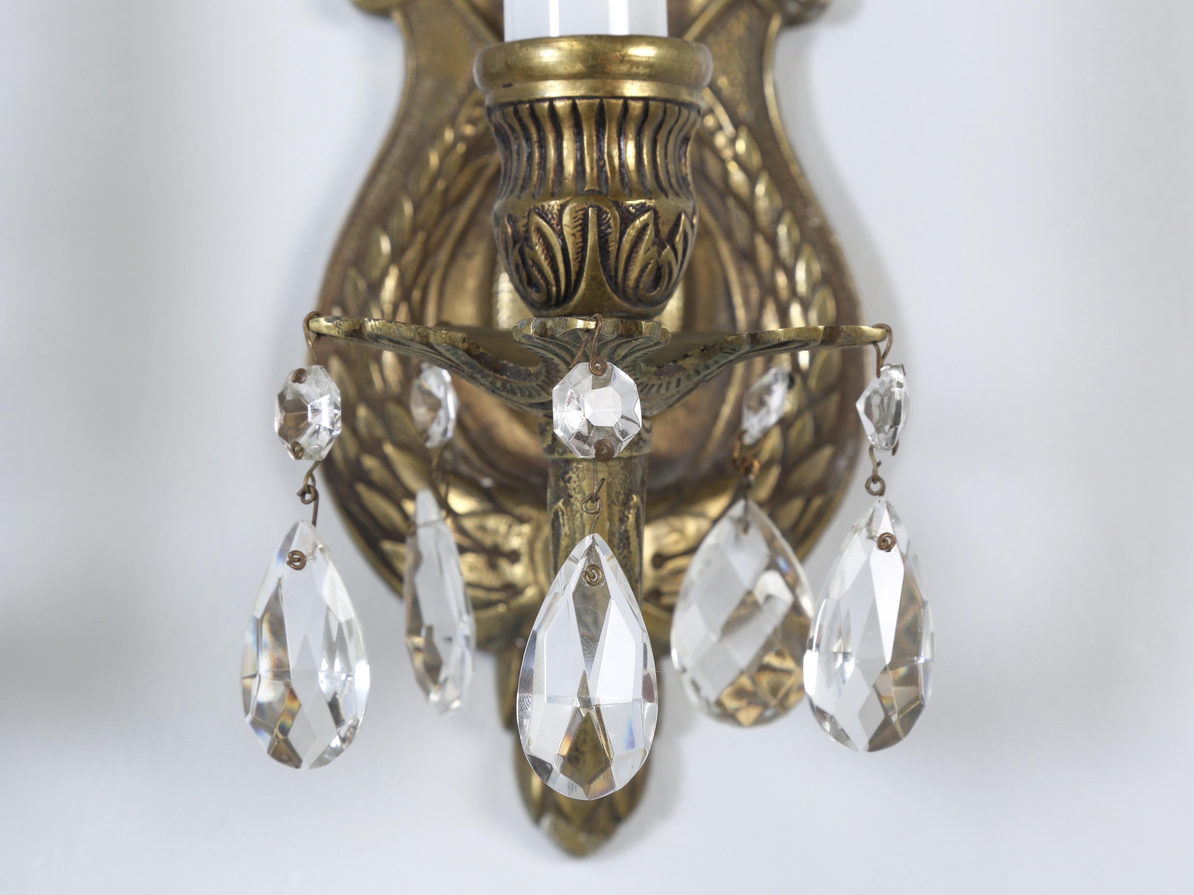 Pair Solid Brass Hand-Made Sconces Removed from a Historic 1908 Home. For Sale 2