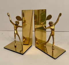 Pair Solid Brass Tennis Players Bookends