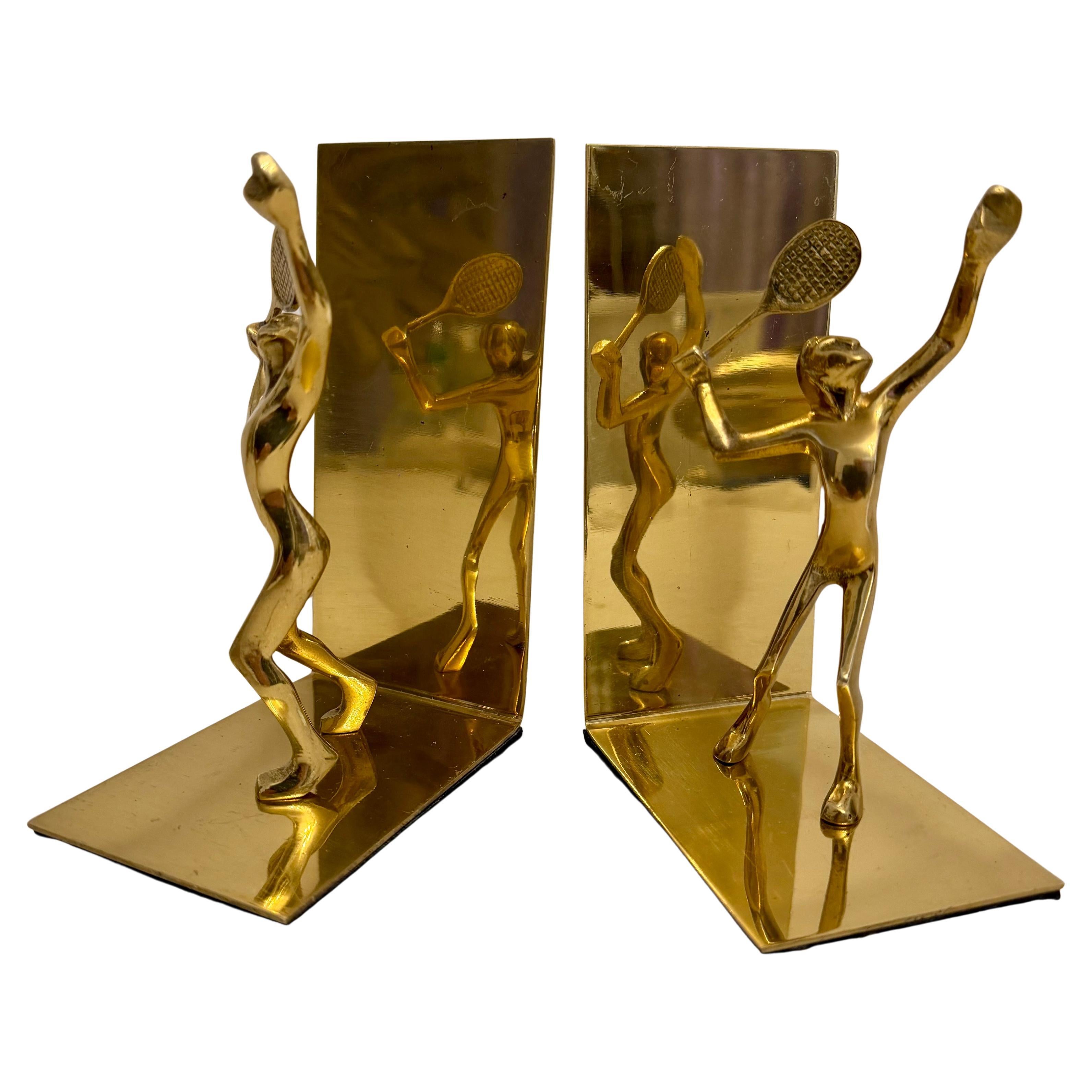 Paire de serre-livres en laiton massif pour joueurs de tennis en vente