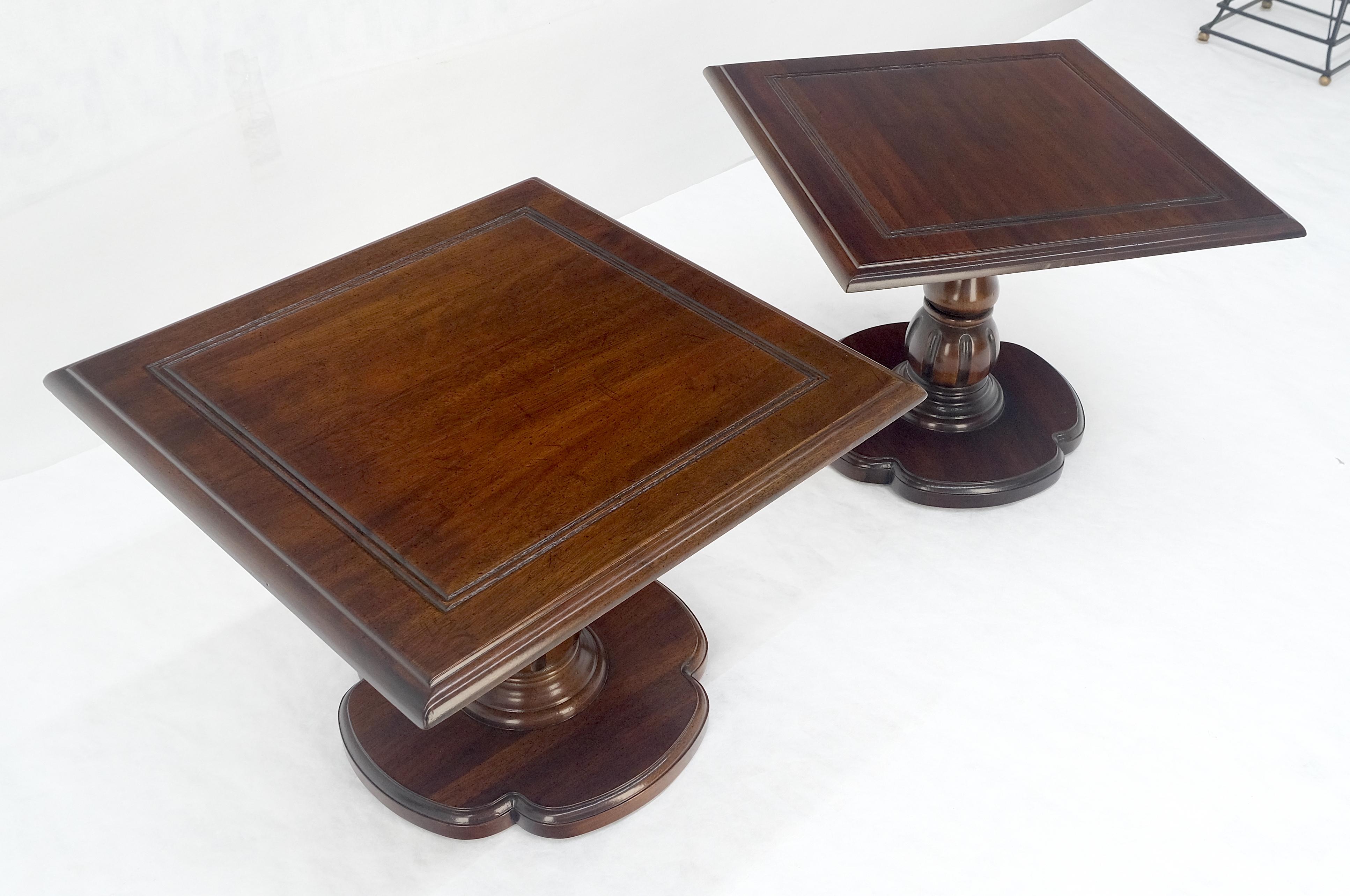 Pair Solid Cherry Dark Espresso Clover Base 21x21 Square Top Side End Lamp Table For Sale 5