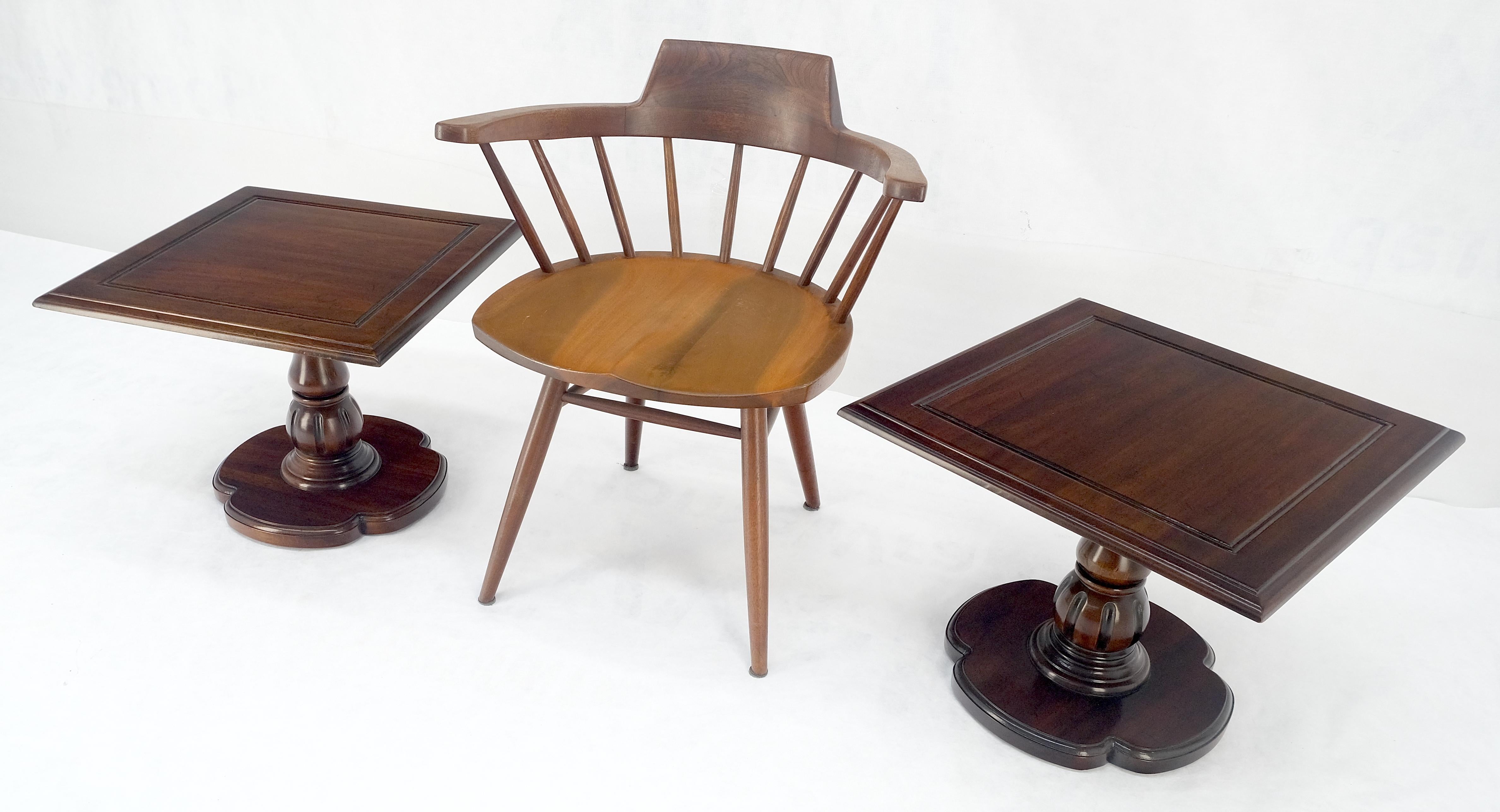 Pair Solid Cherry Dark Espresso Clover Base 21x21 Square Top Side End Lamp Table For Sale 7