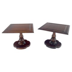 Par Cerezo Sólido Espresso Oscuro Base Trébol 21x21 Tapa Cuadrada Mesa Lateral Fin de Lámpara