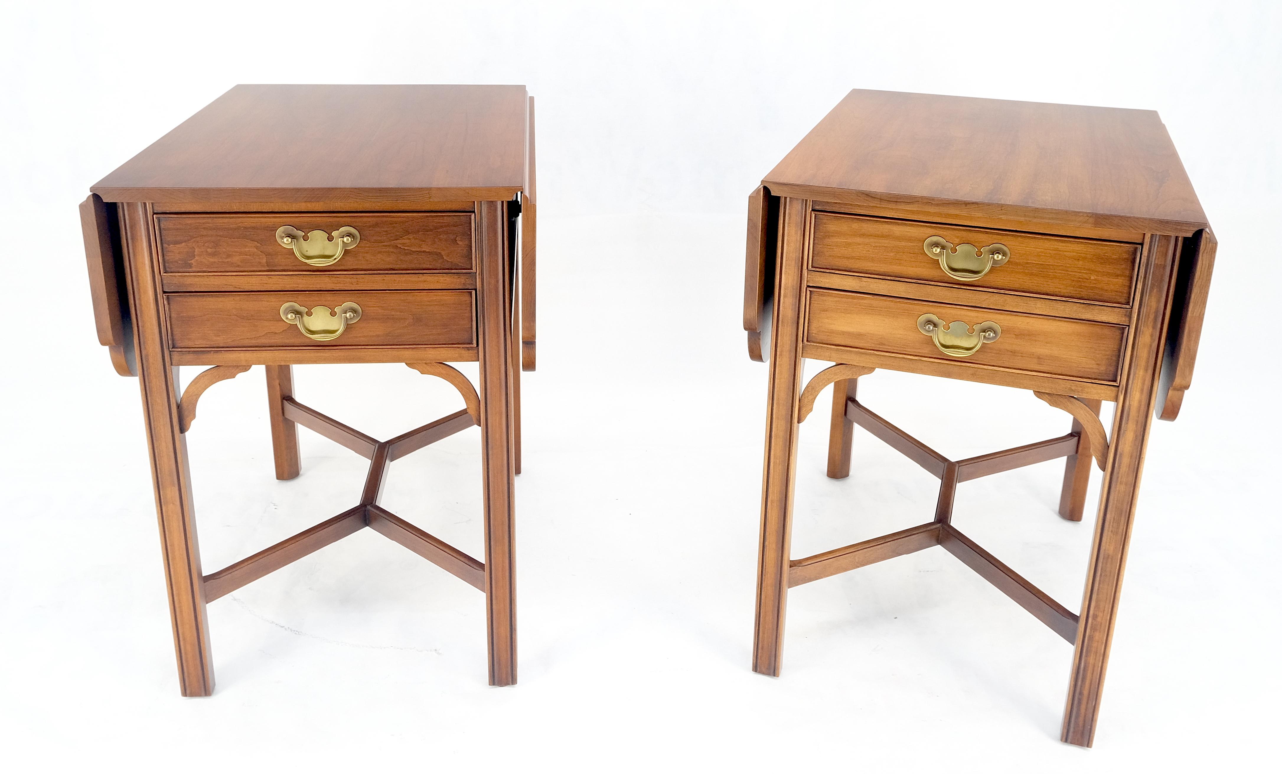Mid-Century Modern Pair Solid Cherry Drop Leaf Brass Hardware 
