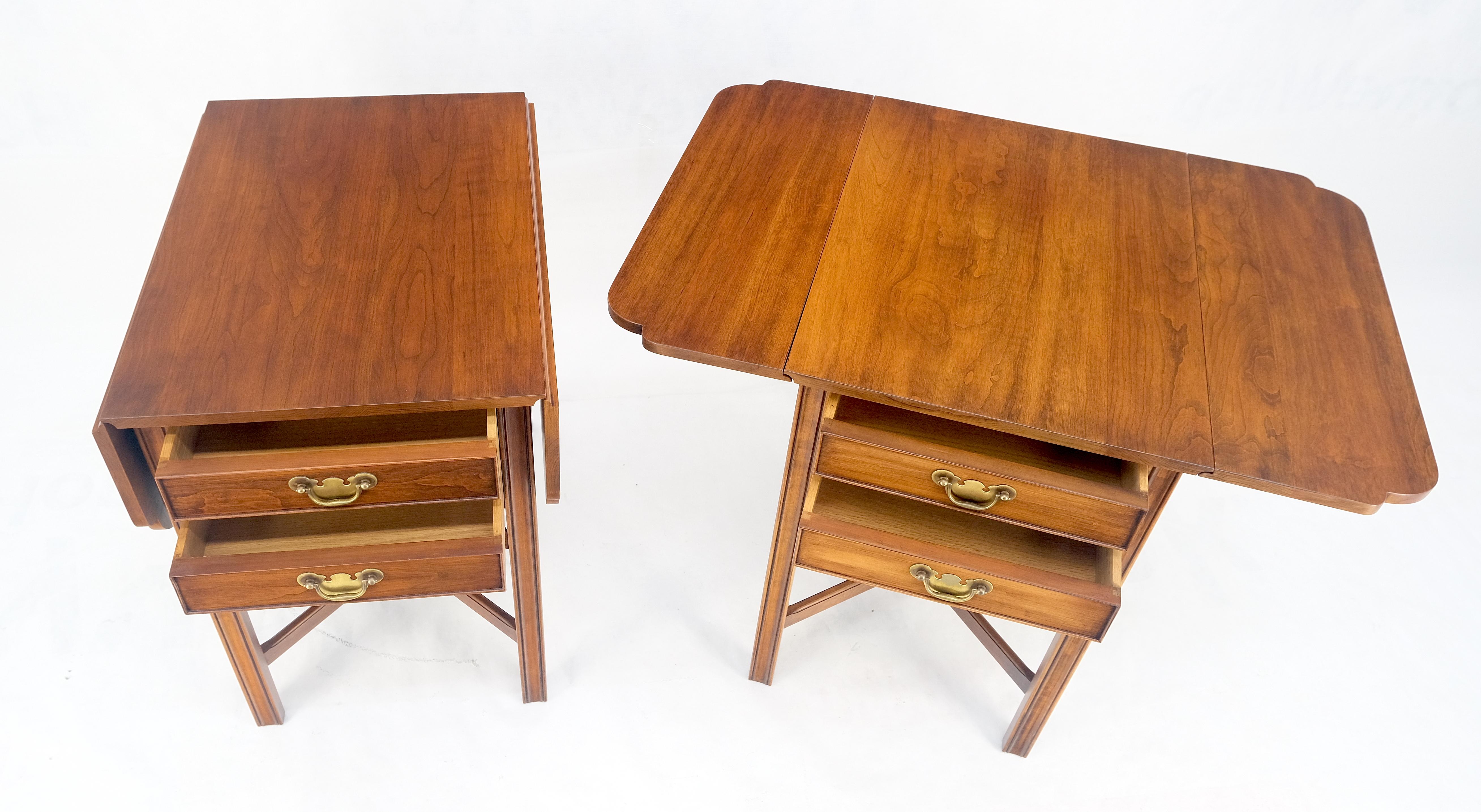 20th Century Pair Solid Cherry Drop Leaf Brass Hardware 