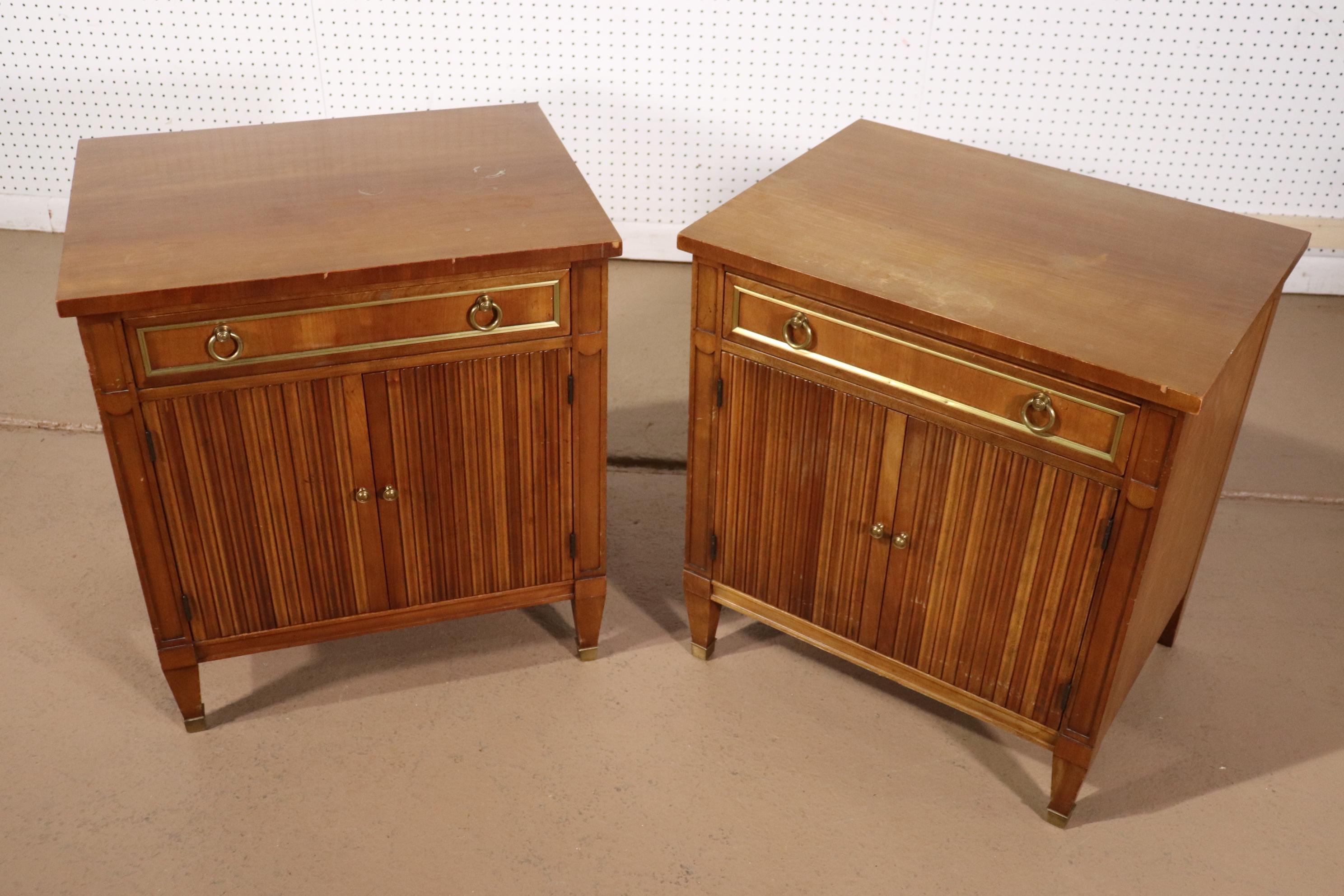 Pair of Solid Cherry Kindel Belvedere French Directoire Style Nightstands 1