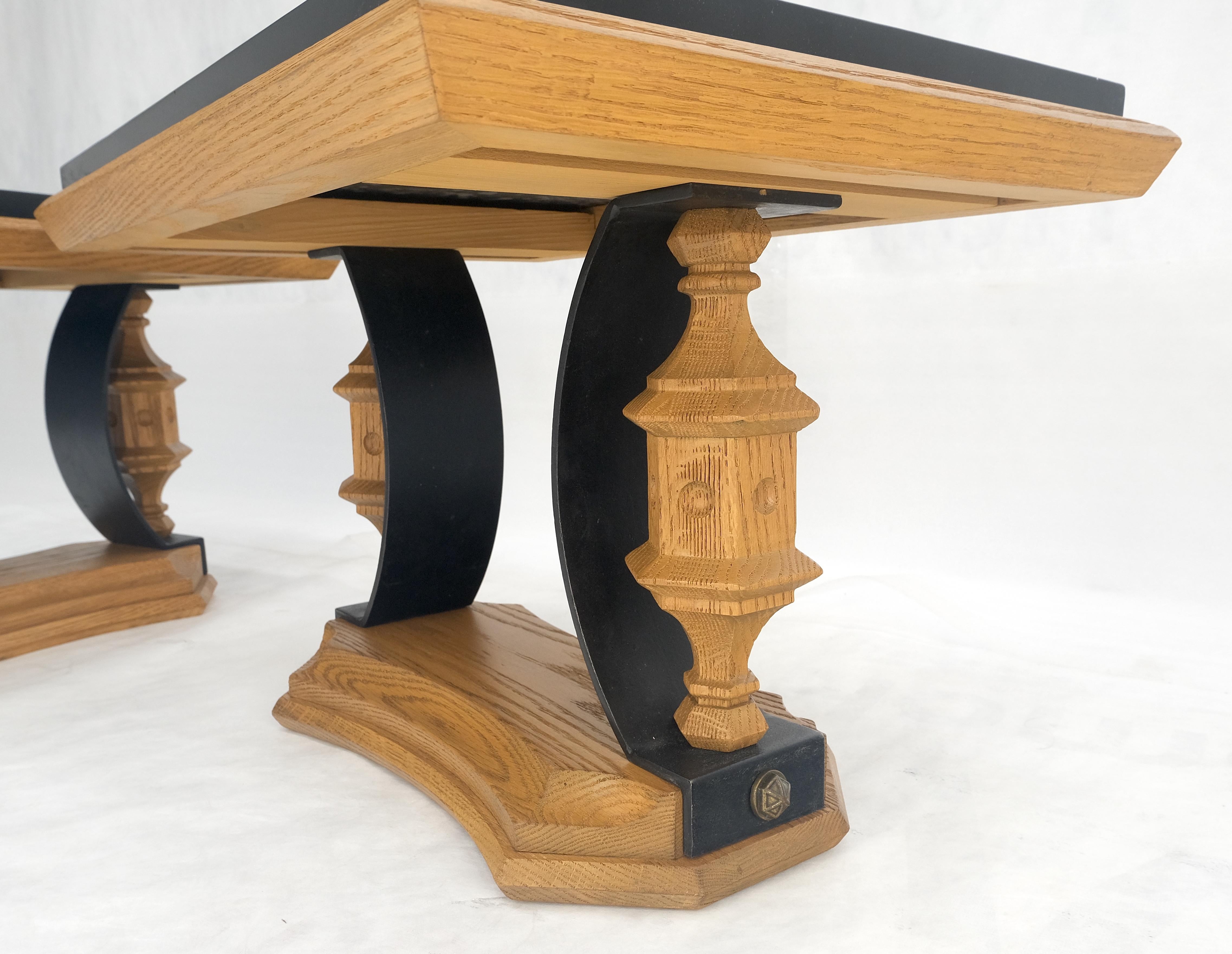 Pair Solid Oak Bases Etched Patterns 3/4
