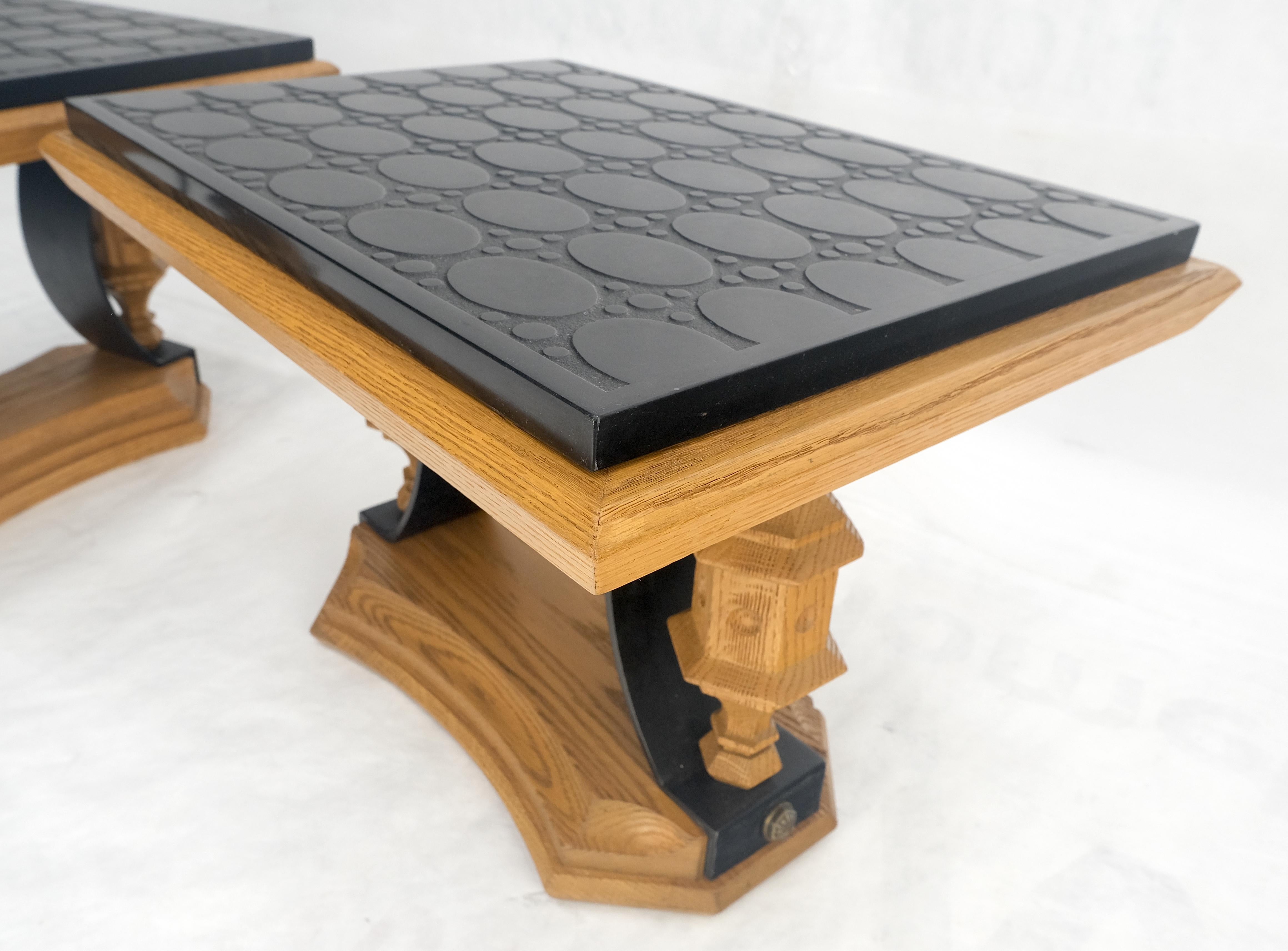 Pair Solid Oak Bases Etched Patterns 3/4