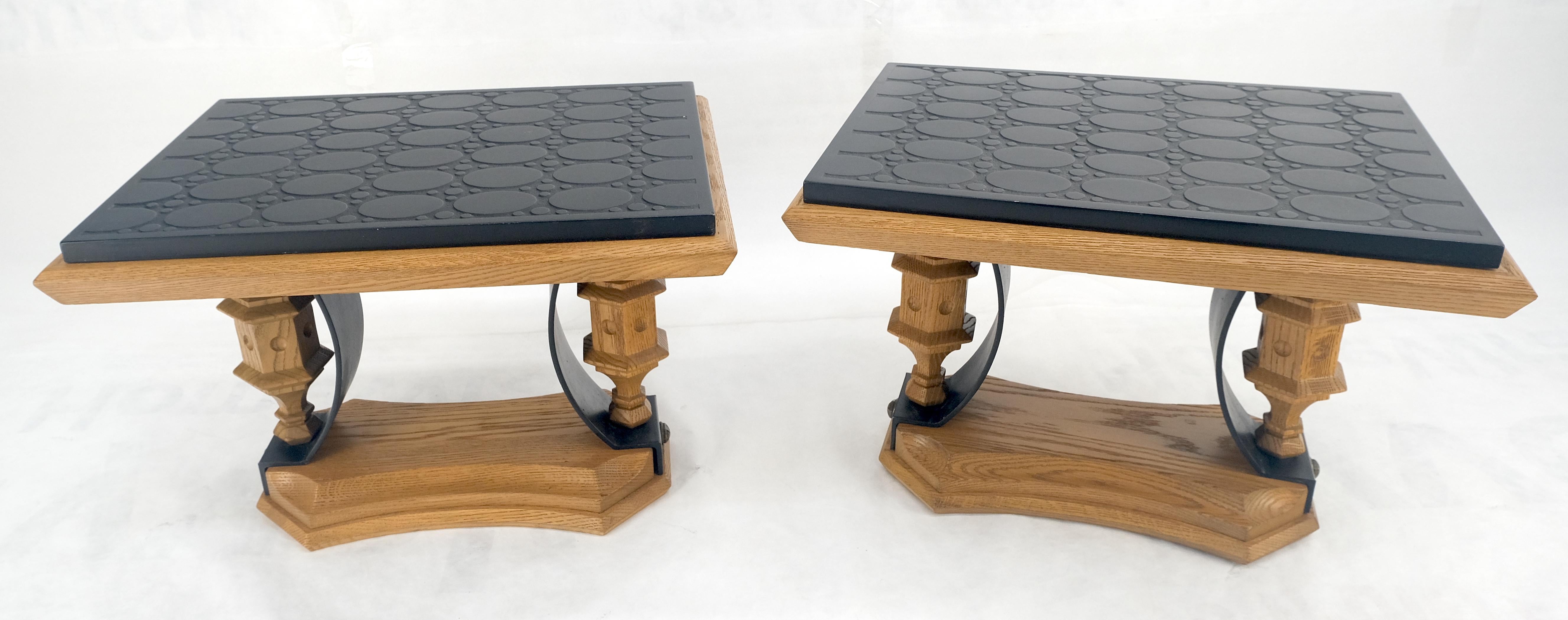 Pair Solid Oak Bases Etched Patterns 3/4