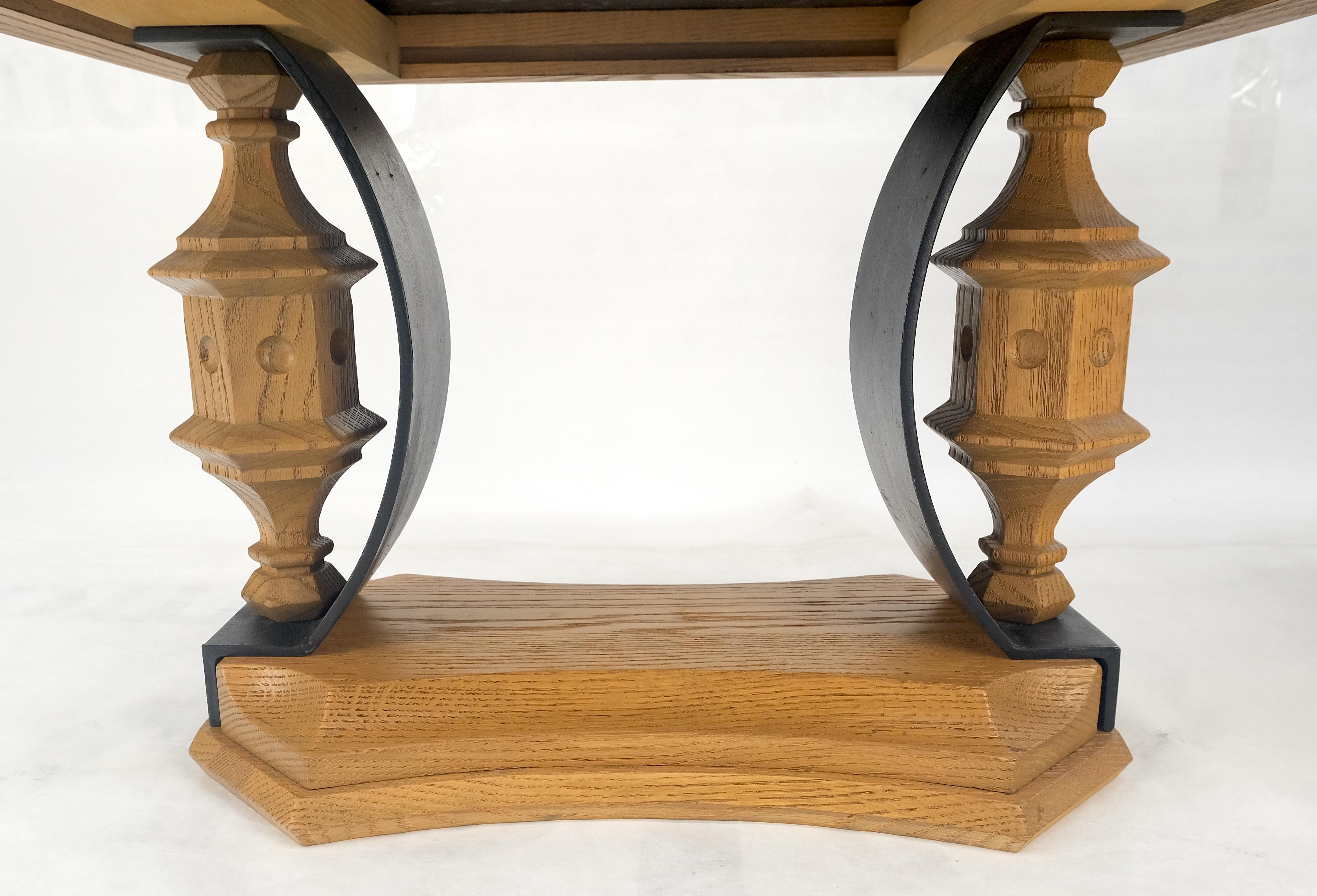 Pair Solid Oak Bases Etched Patterns 3/4