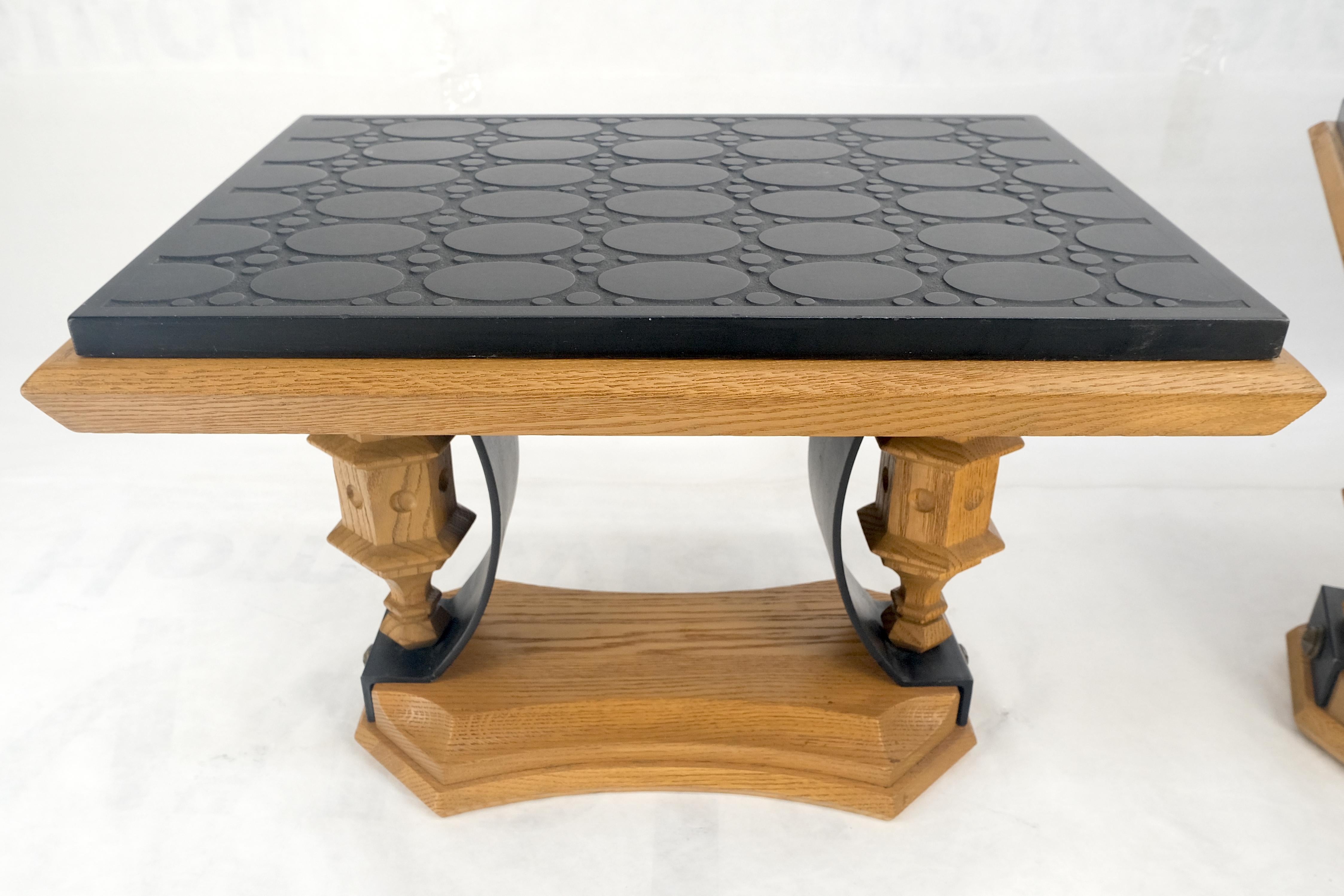Pair Solid Oak Bases Etched Patterns 3/4