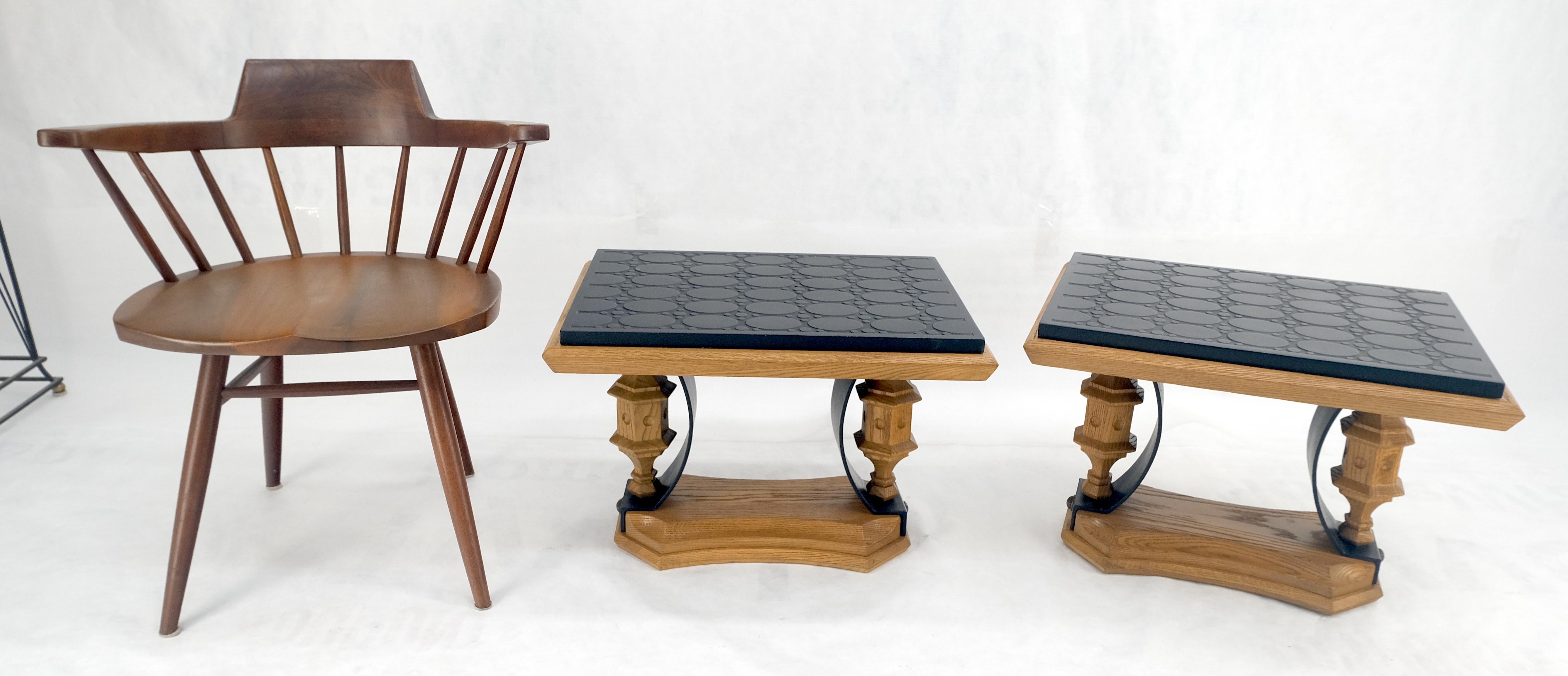 Pair Solid Oak Bases Etched Patterns 3/4