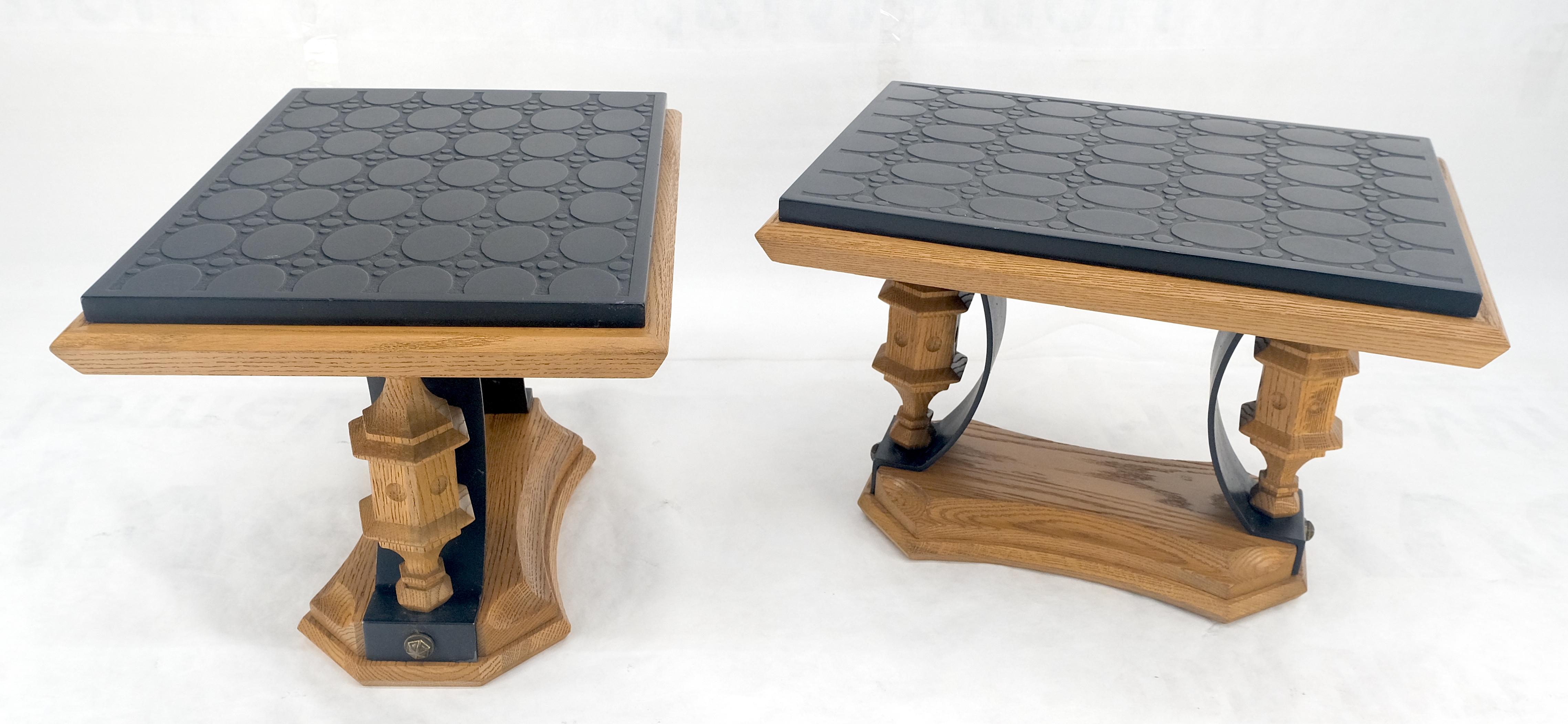 Mid-Century Modern Pair Solid Oak Bases Etched Patterns 3/4