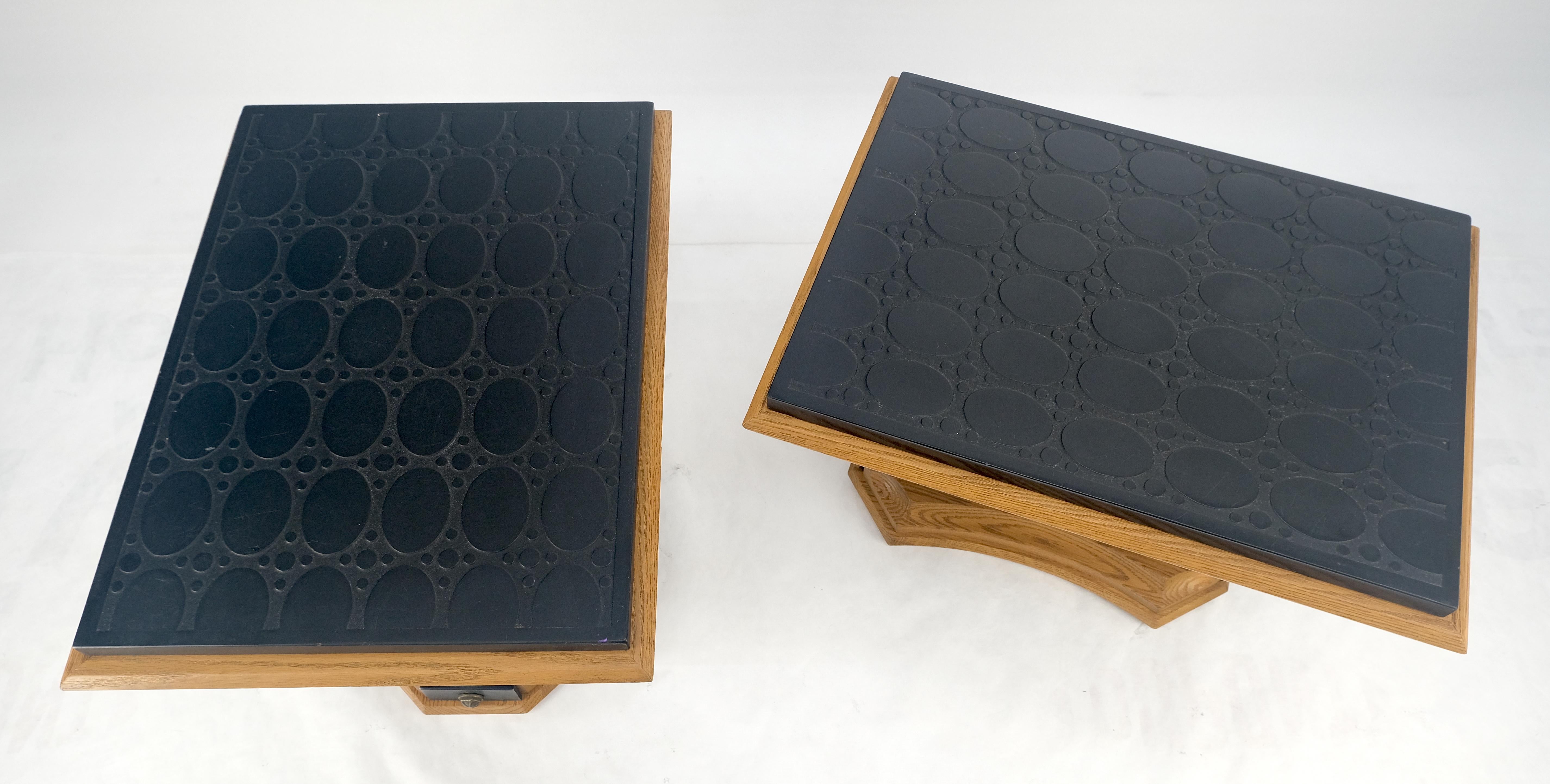 Pair Solid Oak Bases Etched Patterns 3/4