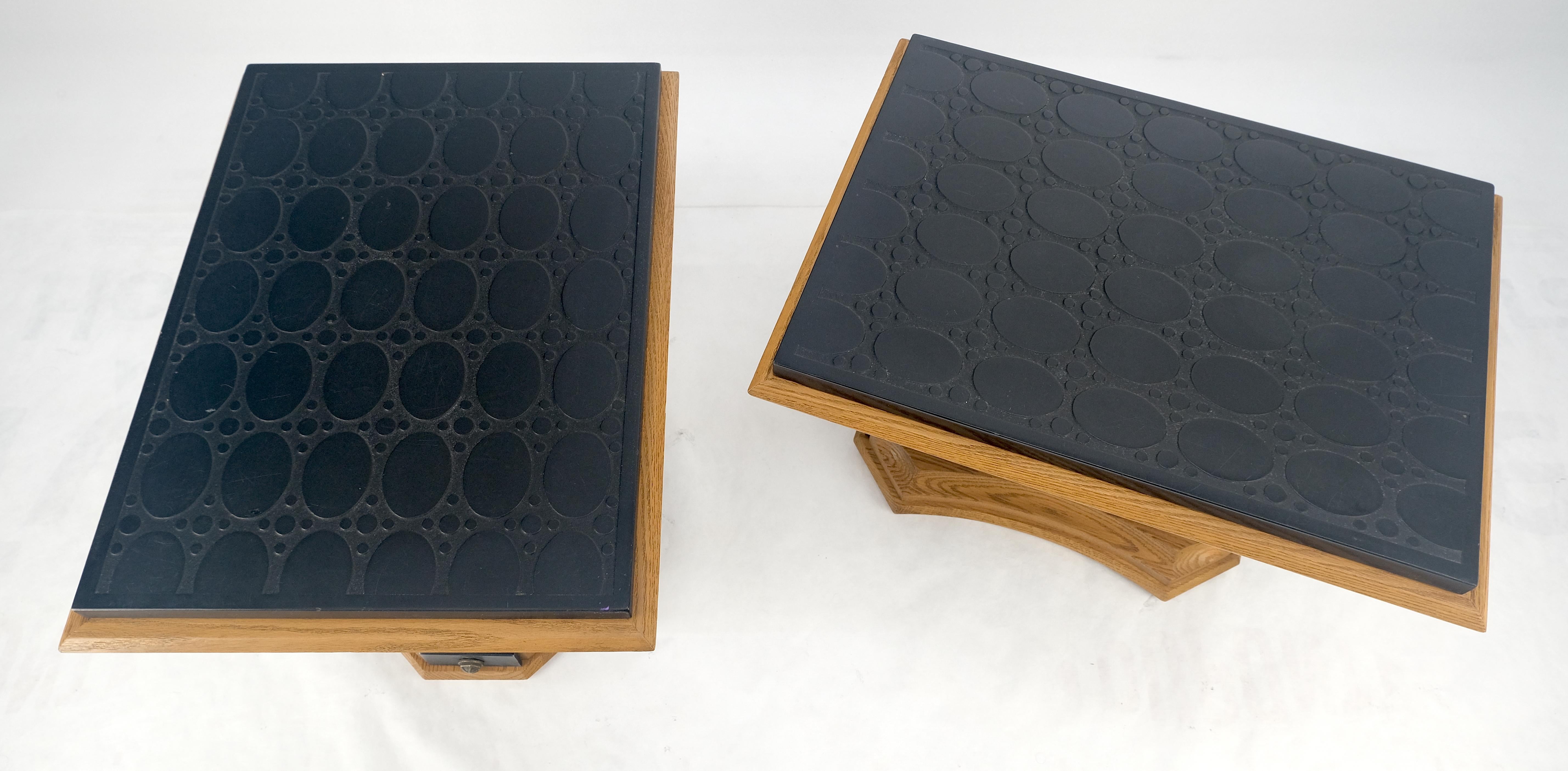 20th Century Pair Solid Oak Bases Etched Patterns 3/4