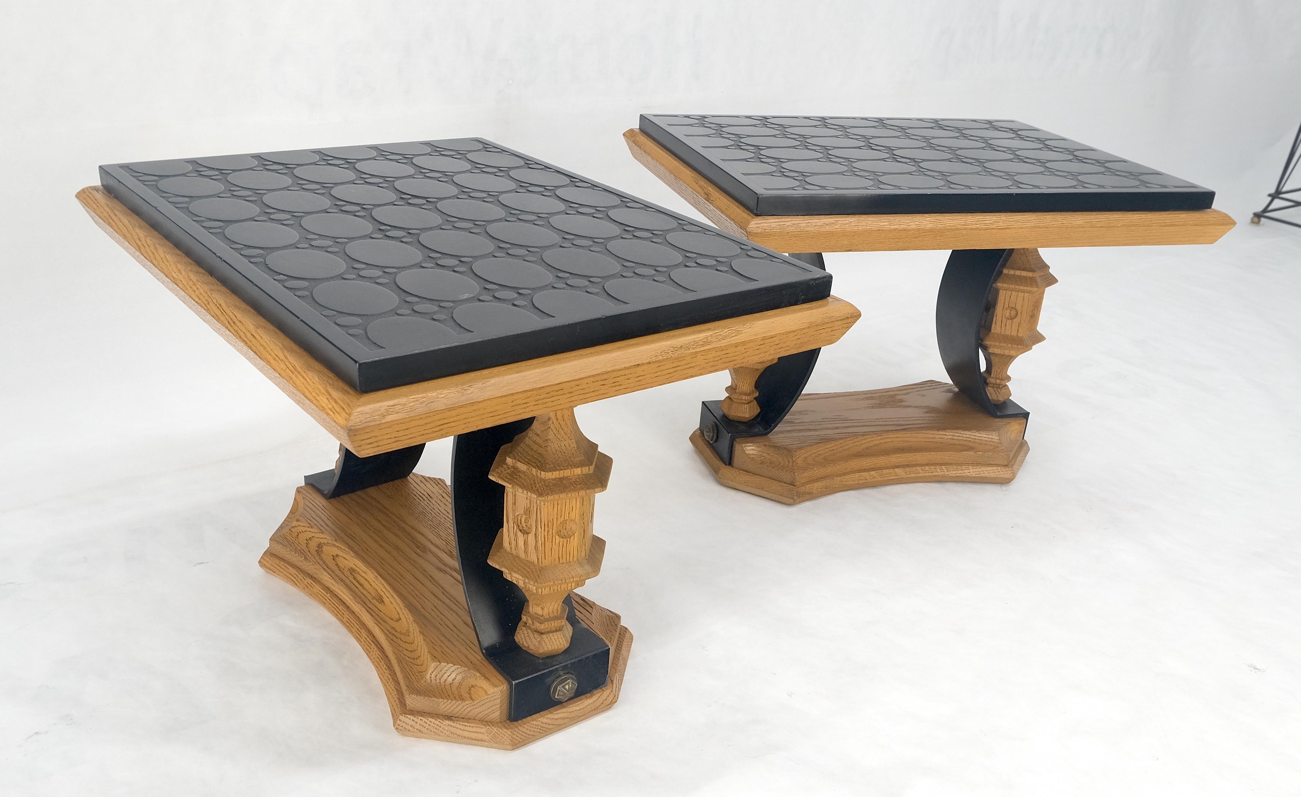 Steel Pair Solid Oak Bases Etched Patterns 3/4