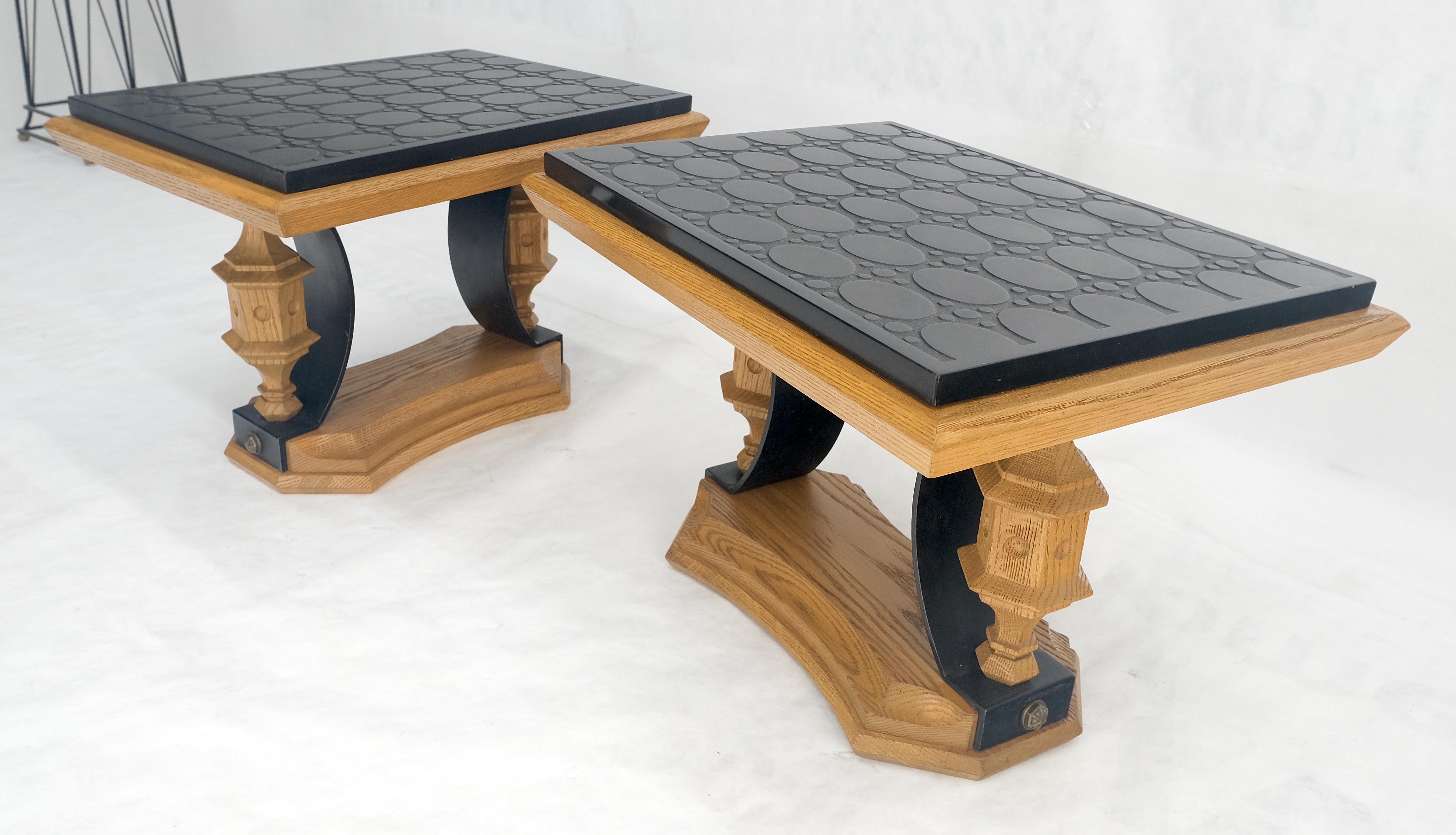 Pair Solid Oak Bases Etched Patterns 3/4