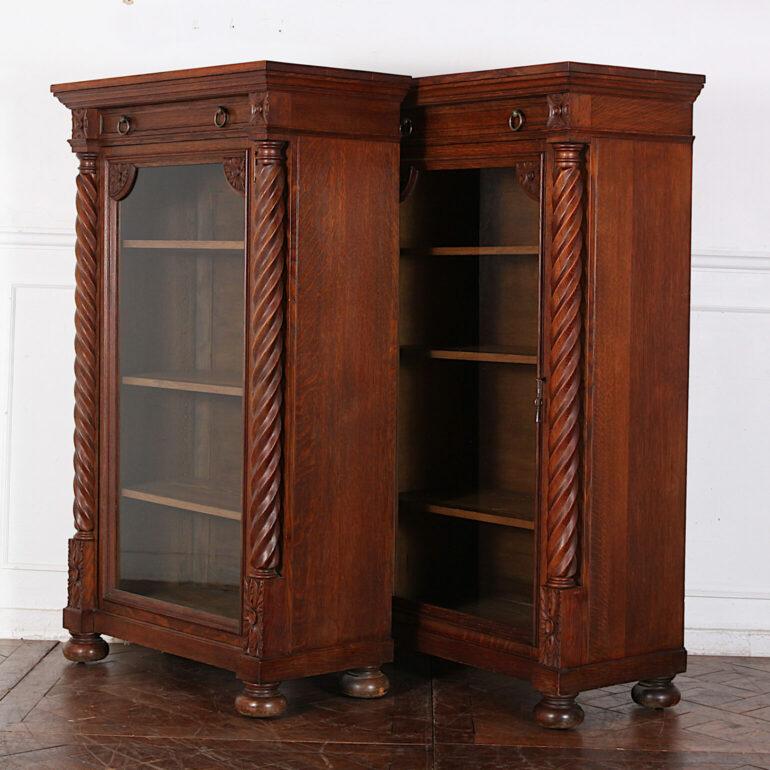 Late Victorian Pair Solid Oak Single Door Bookcases