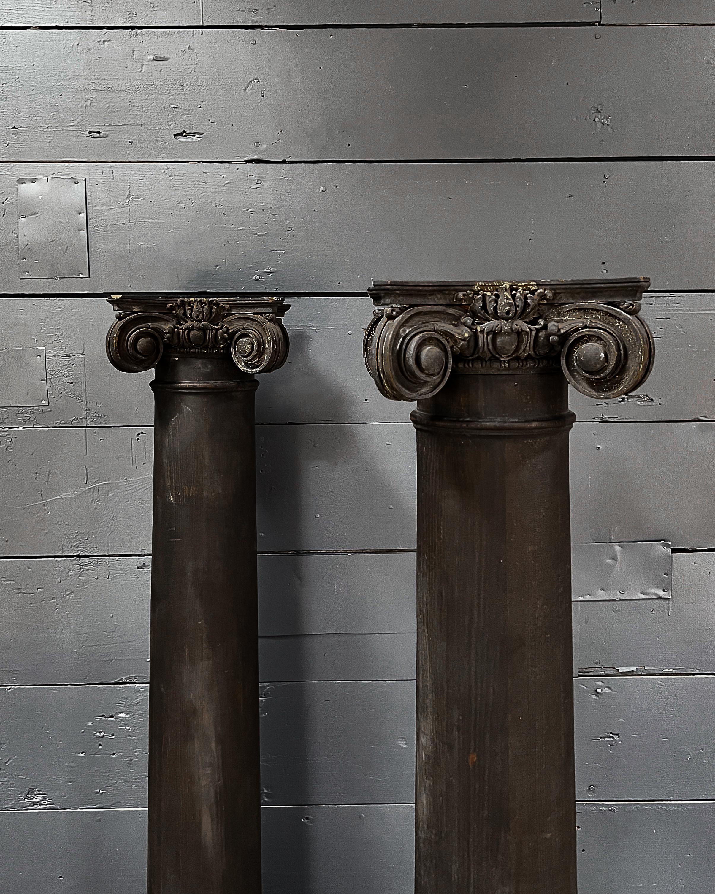 Wood 'Pair' Solid Reclaimed Ionic Columns For Sale
