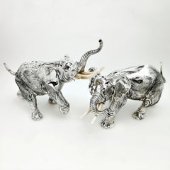 Pair of Solid Silver Elephant Models Figures German circa 1930 Large