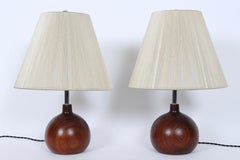 Pair ESA Style "Onion" Form Solid Teak Table Lamps, 1970's