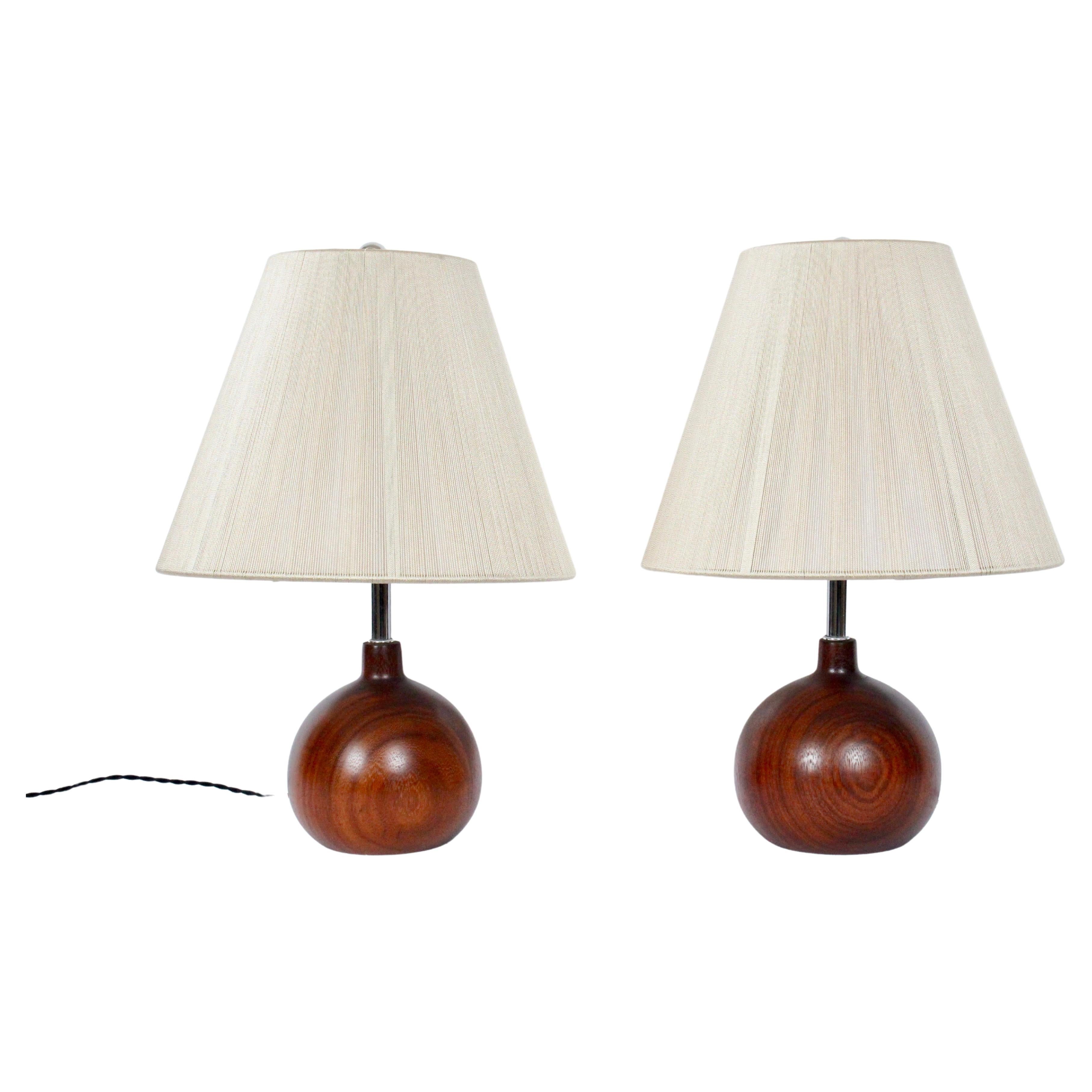 Pair ESA Style "Onion" Form Solid Teak Table Lamps, 1970's