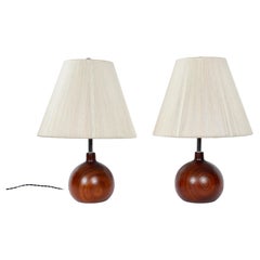 Pair ESA Style Solid Teak "Onion" Table Lamps, 1970's