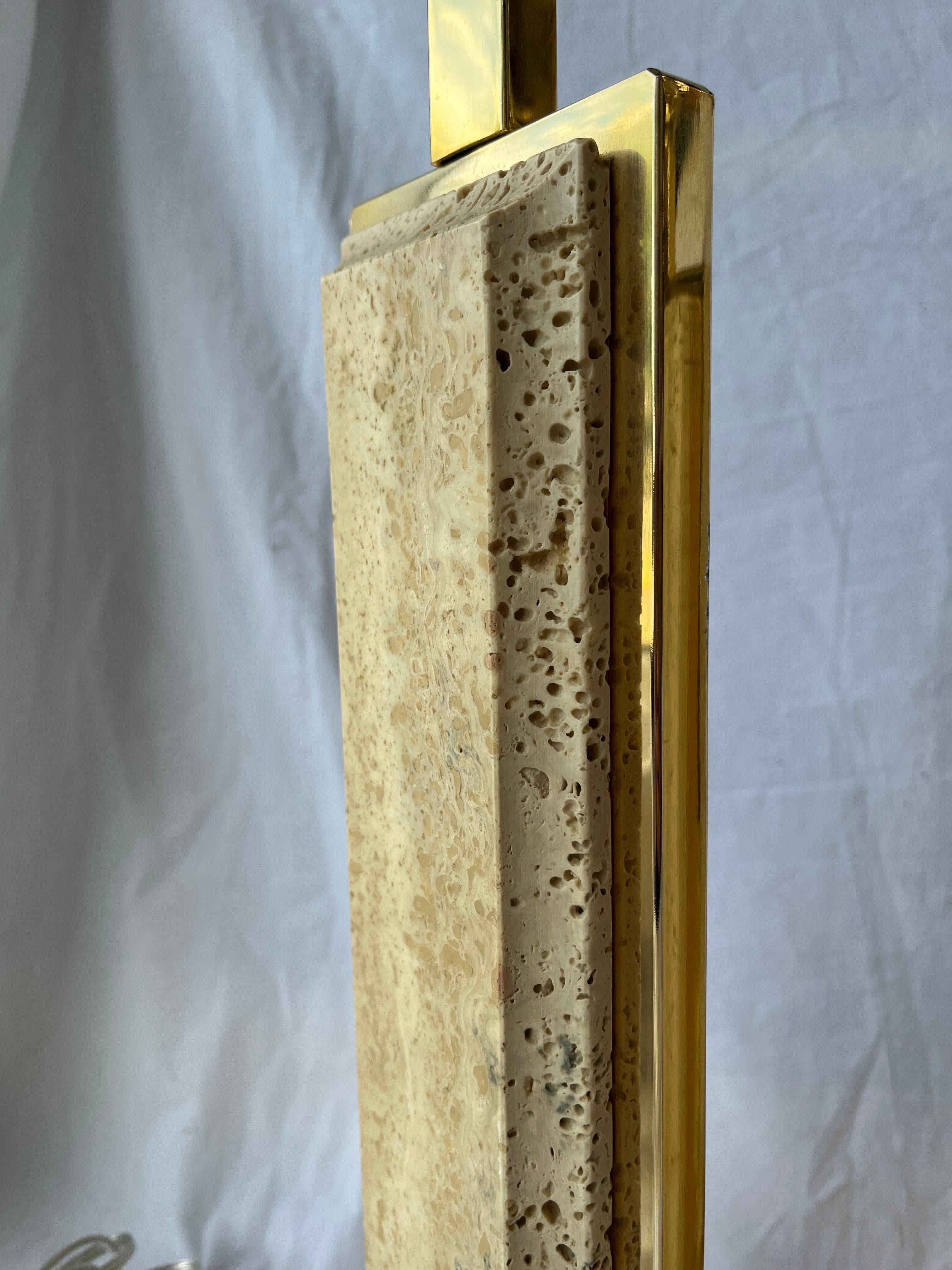 Pair Solid Tall Vintage Architectural Travertine Gilt Chrome French Table Lamps 7
