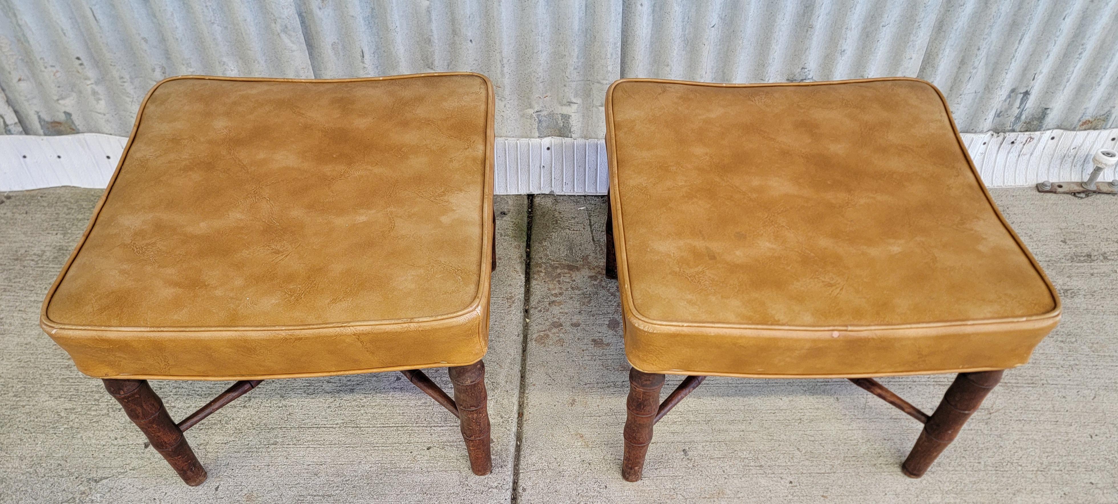 Pair Solid Turned Mahogany Footstools Circa. 1950's In Fair Condition In Fulton, CA