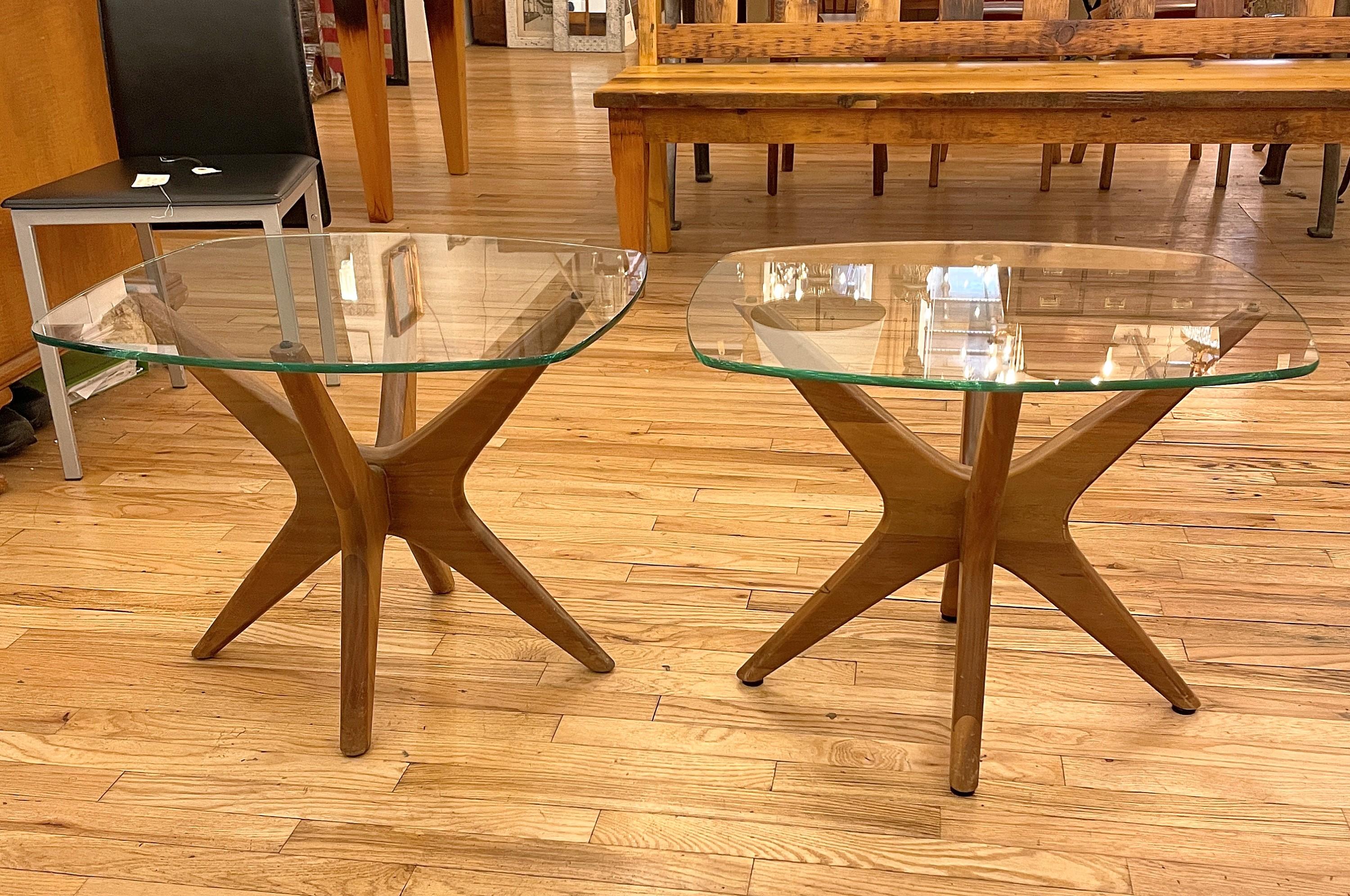 Pair Solid Walnut Jacks End Tables Adrian Pearsall Designer For Sale at