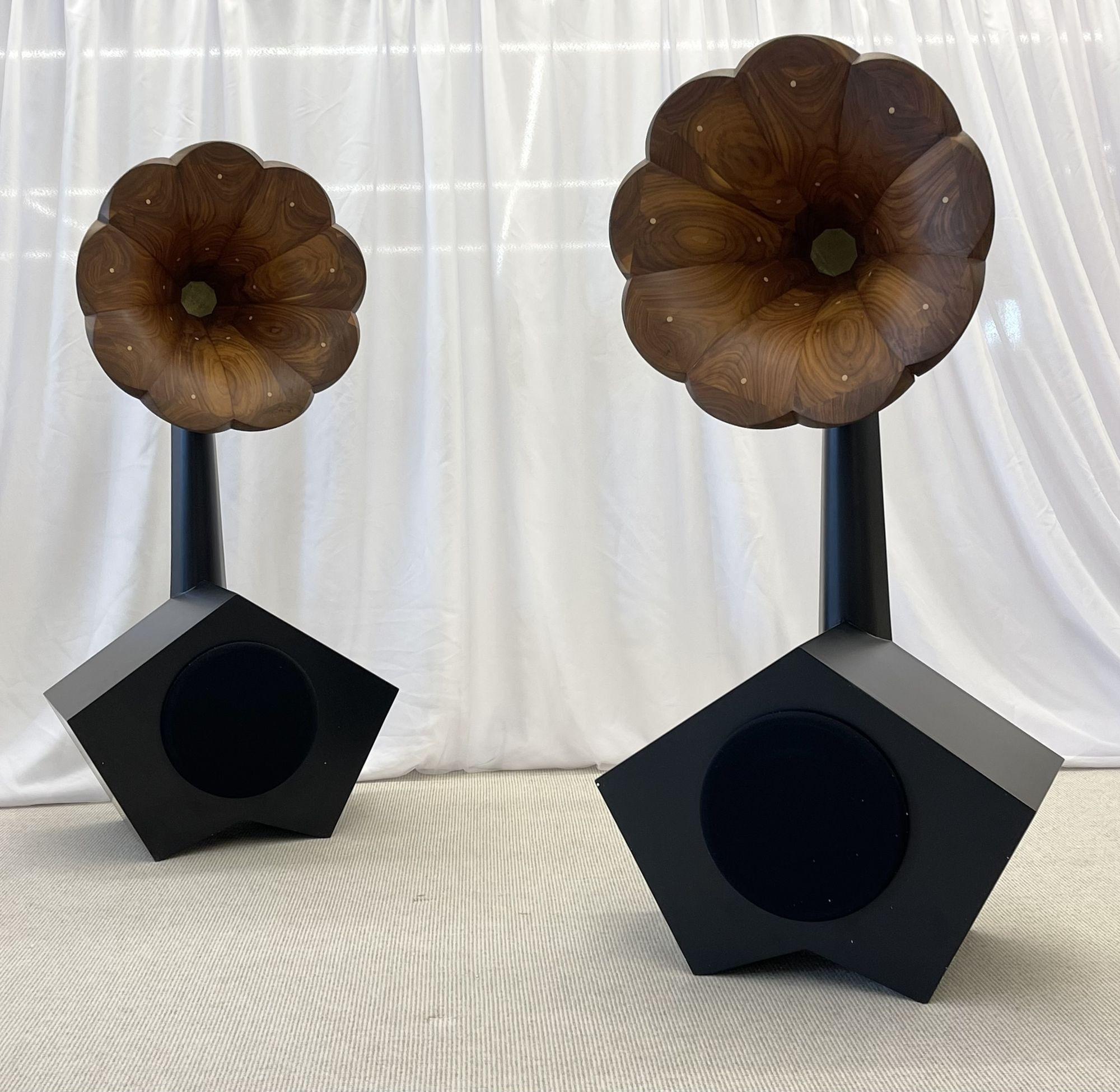 Modern A for Ara, Contemporary, Floor Standing Speakers, Walnut, Gold Leaf, 2010s For Sale