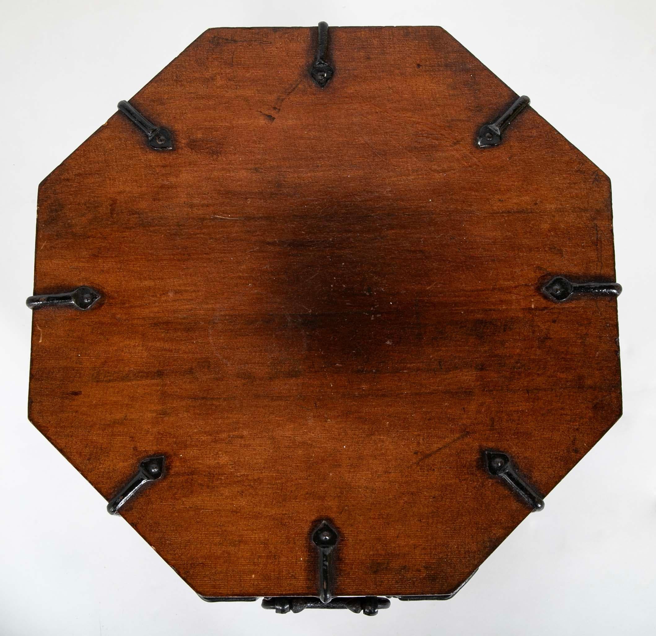 Pair South East Asian Hardwood Octagonal Side Tables With Storage, Iron Mounts For Sale 2