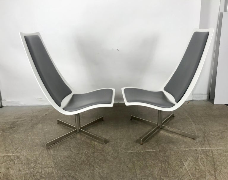 Stainless Steel Pair of Space Age High Back Fiberglass Swivel Chairs, Montreal Expo 67 For Sale