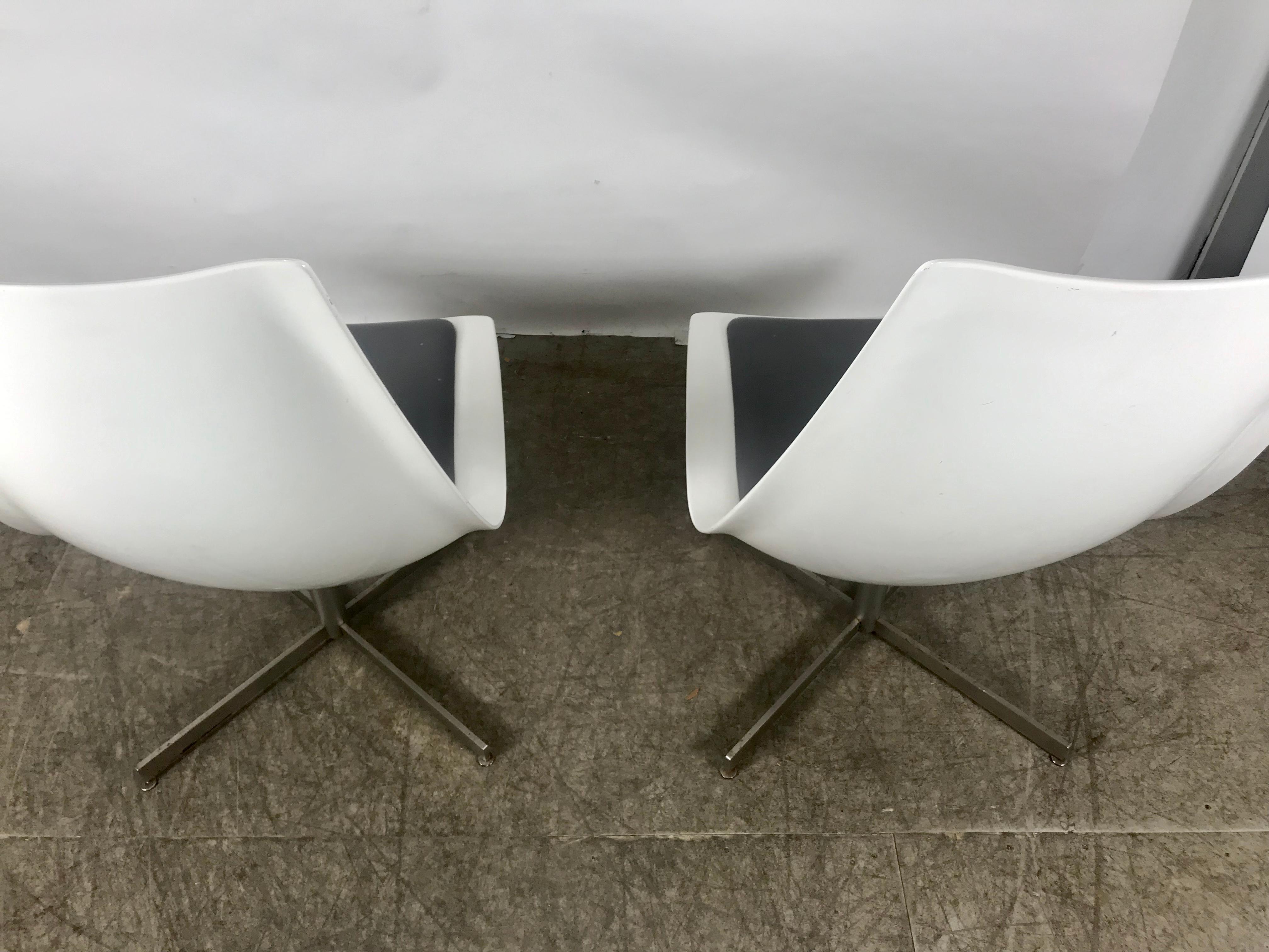 Stainless Steel Pair of Space Age High Back Fiberglass Swivel Chairs, Montreal Expo 67