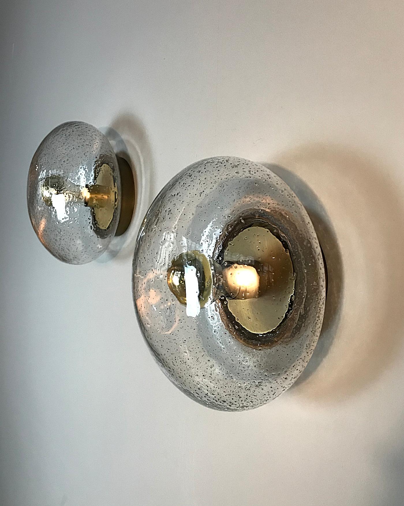 Two Space Age Hillebrand Brass & Glass Flush Mount or Wall Lamps, 1970s, Germany In Good Condition In Biebergemund, Hessen