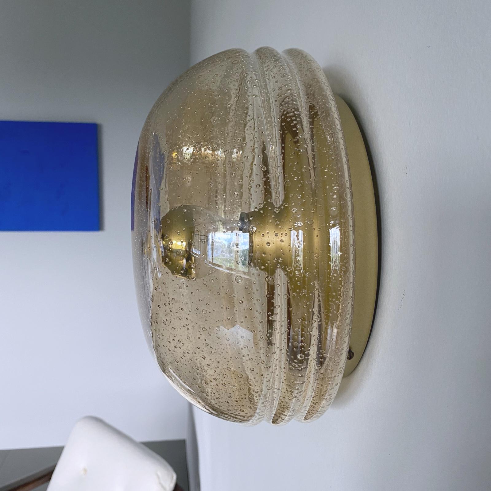 Pair of Space Age Hillebrand Brass & Glass Flushmount or Wall Lamps 1970 Germany In Good Condition In Biebergemund, Hessen