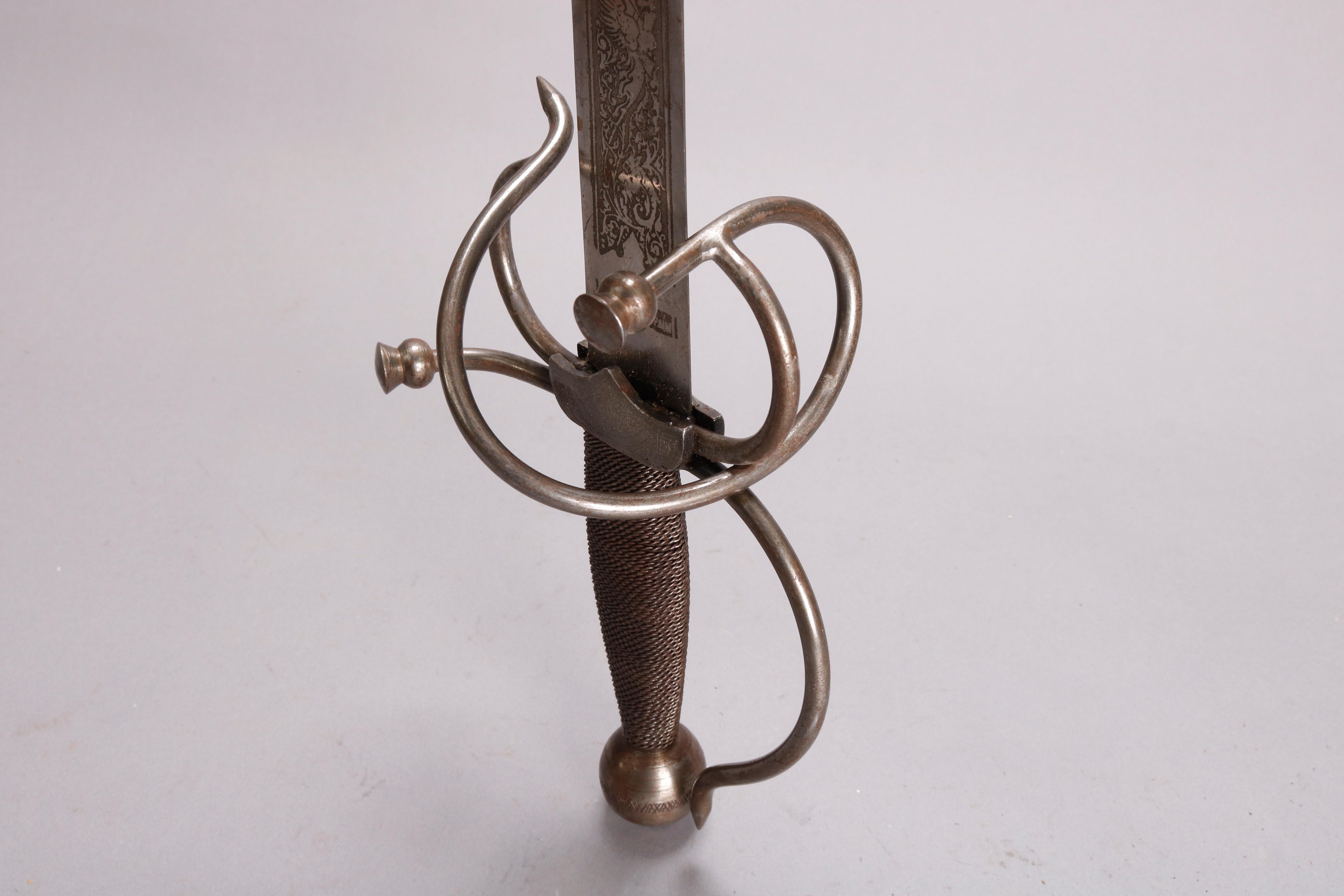 Pair of Spanish Ceremonial Engraved Steel Dueling Swords, 19th Century 4