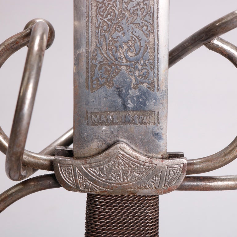 Pair of Spanish Ceremonial Engraved Steel Dueling Swords, 19th Century