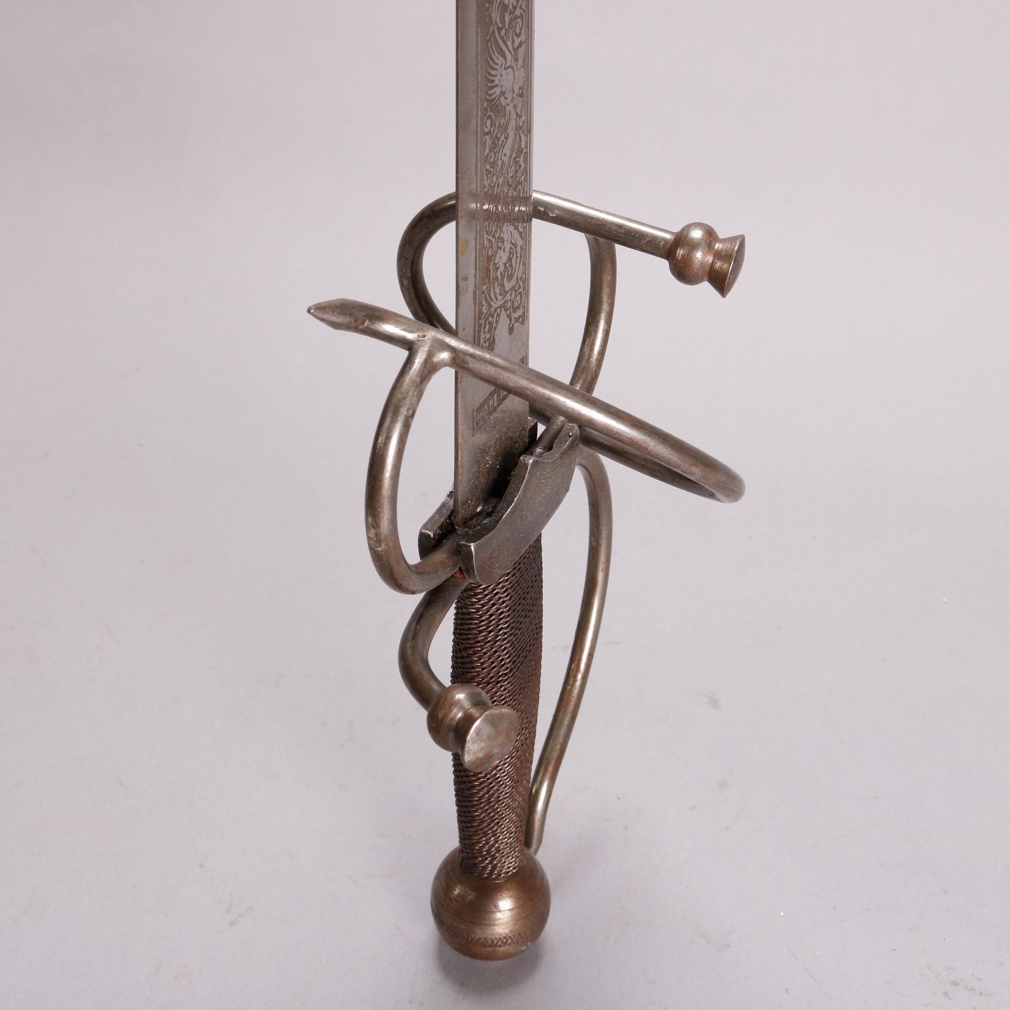 Pair of Spanish Ceremonial Engraved Steel Dueling Swords, 19th Century 1