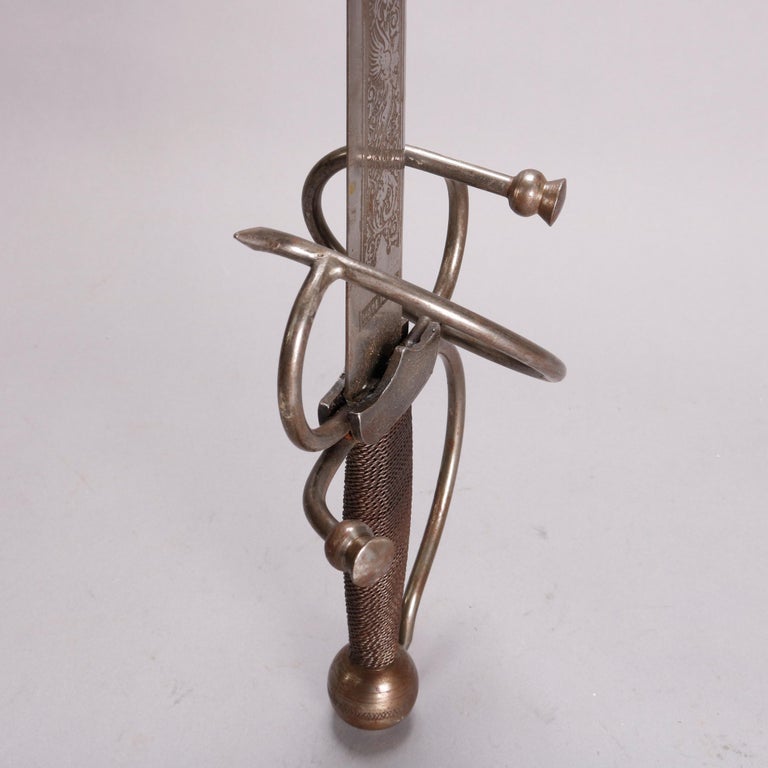 Pair of Spanish Ceremonial Engraved Steel Dueling Swords, 19th Century